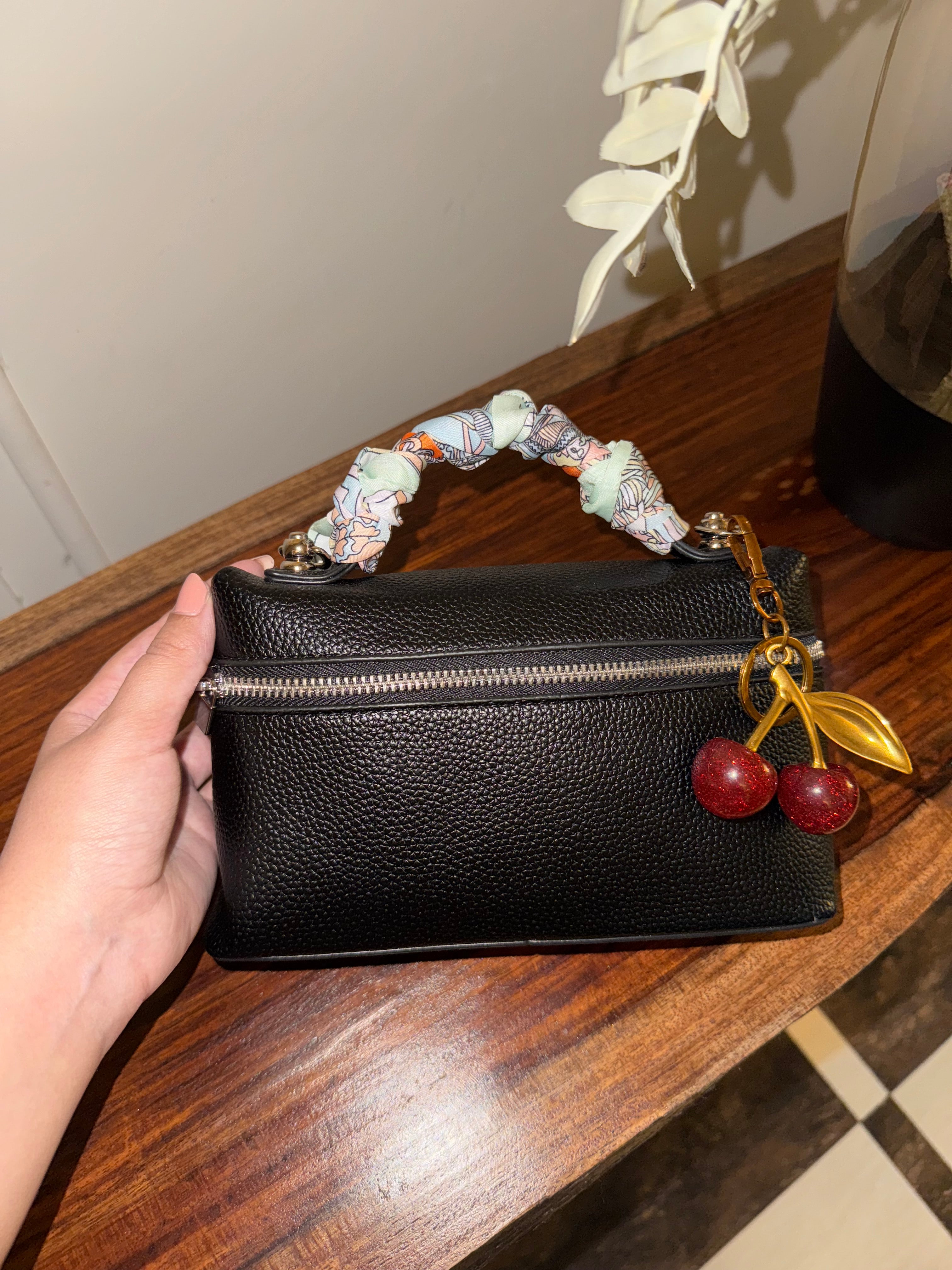 Loro Piana Inspired with Strap & Silk Scarf - Black