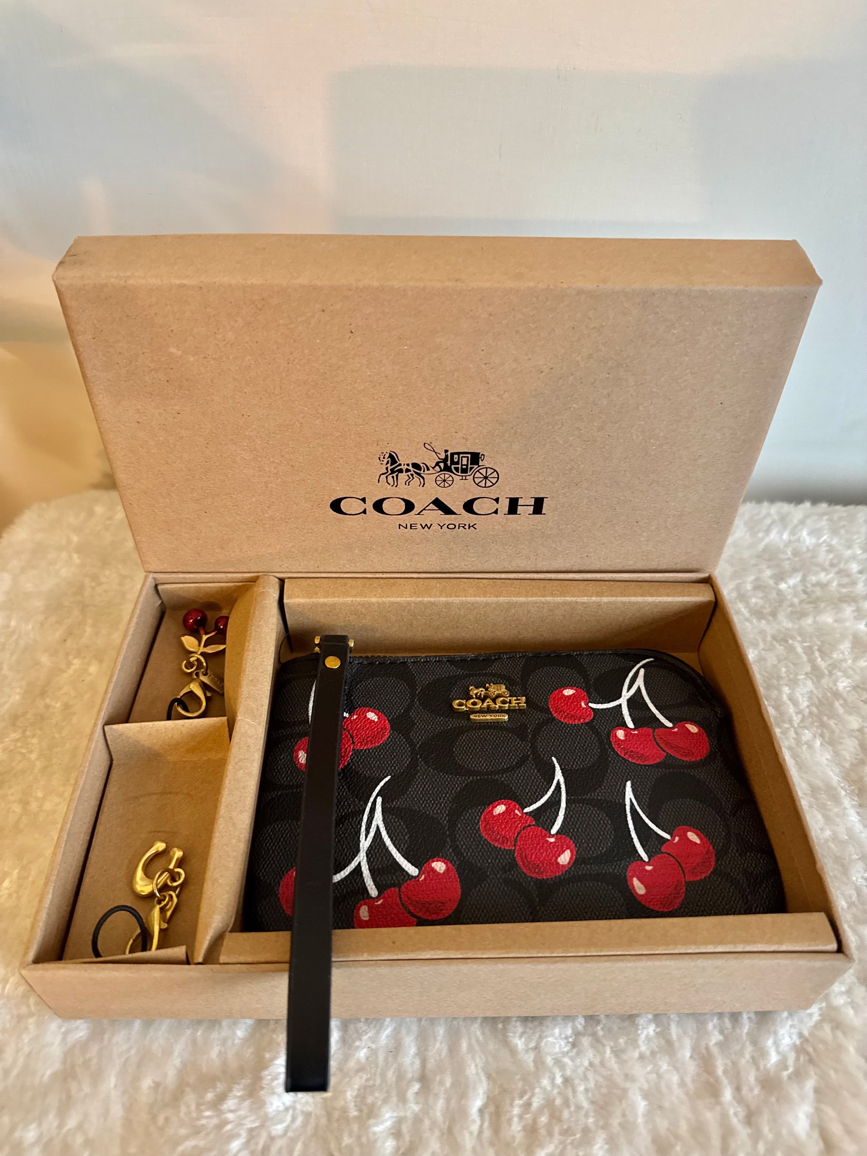 Coach Wristlet Wallet with 2 Charms Gift Set - Black Cherry