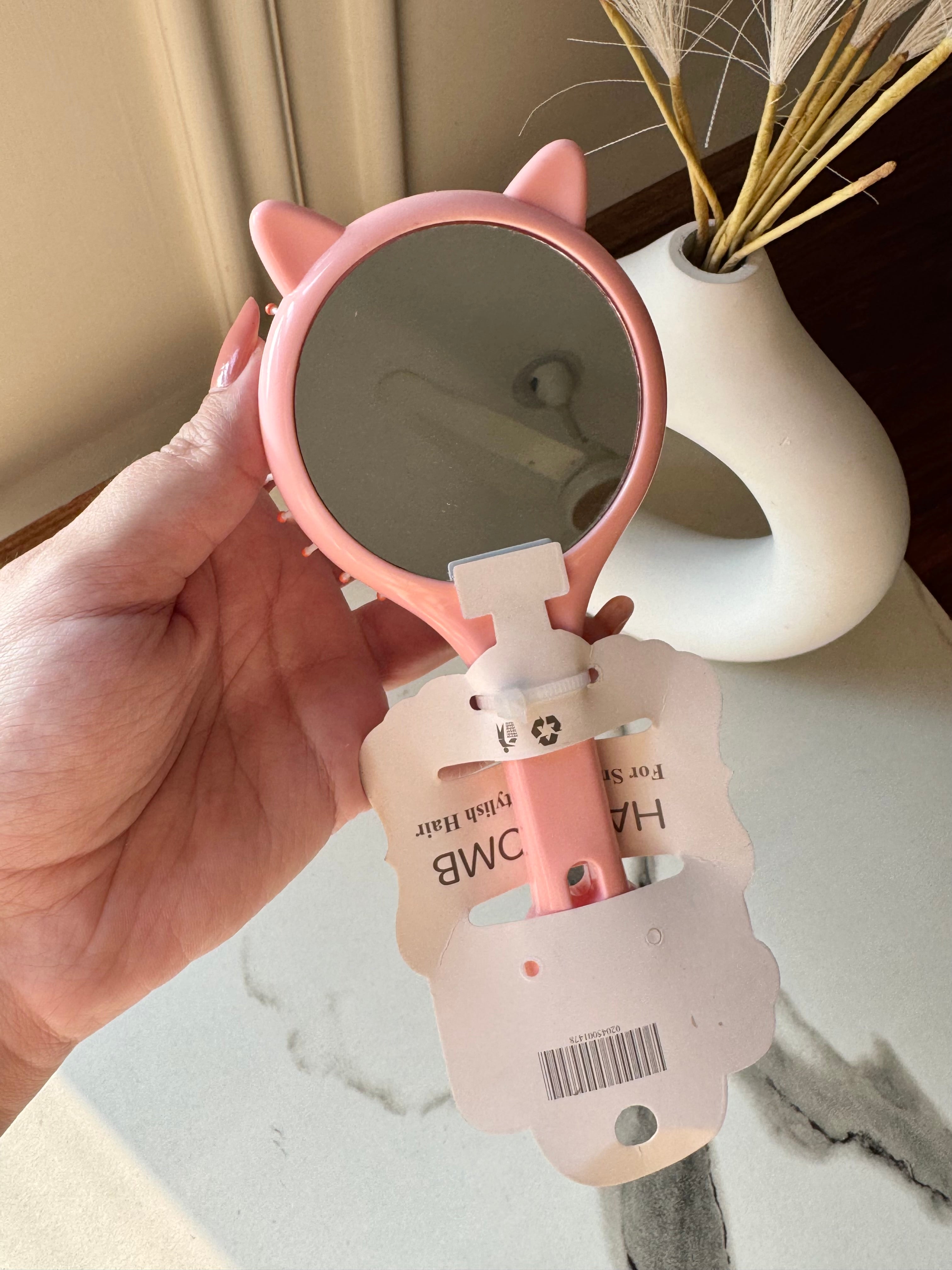 Kids Softest Teddy Shape Hair Brush with Mirror (Peach)