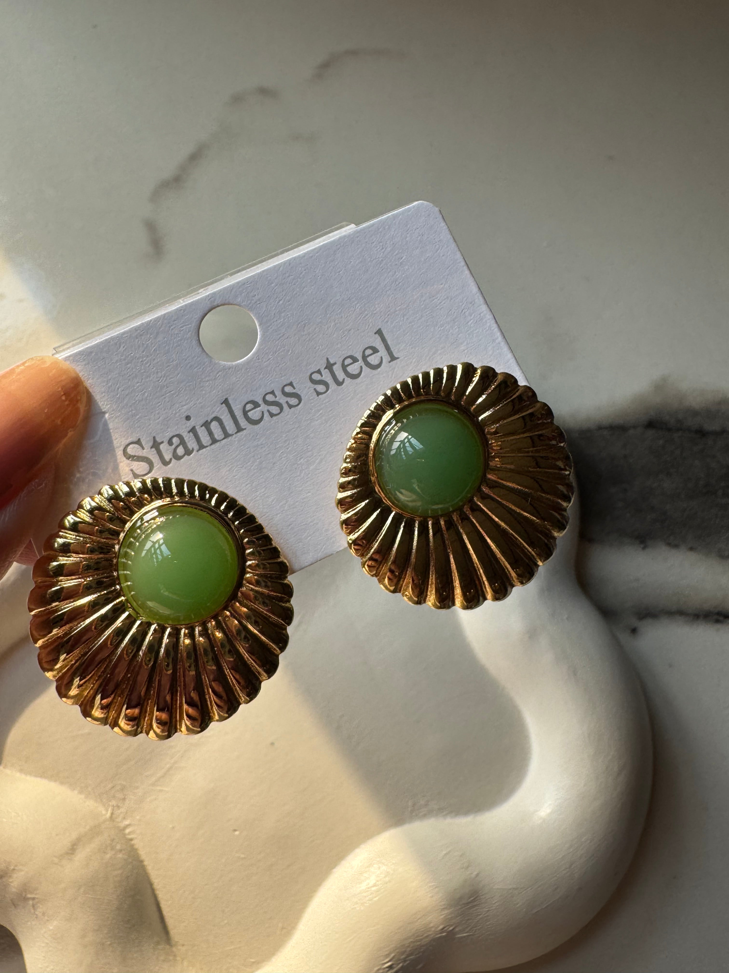 Dune Green Studs - 18K Gold Plated