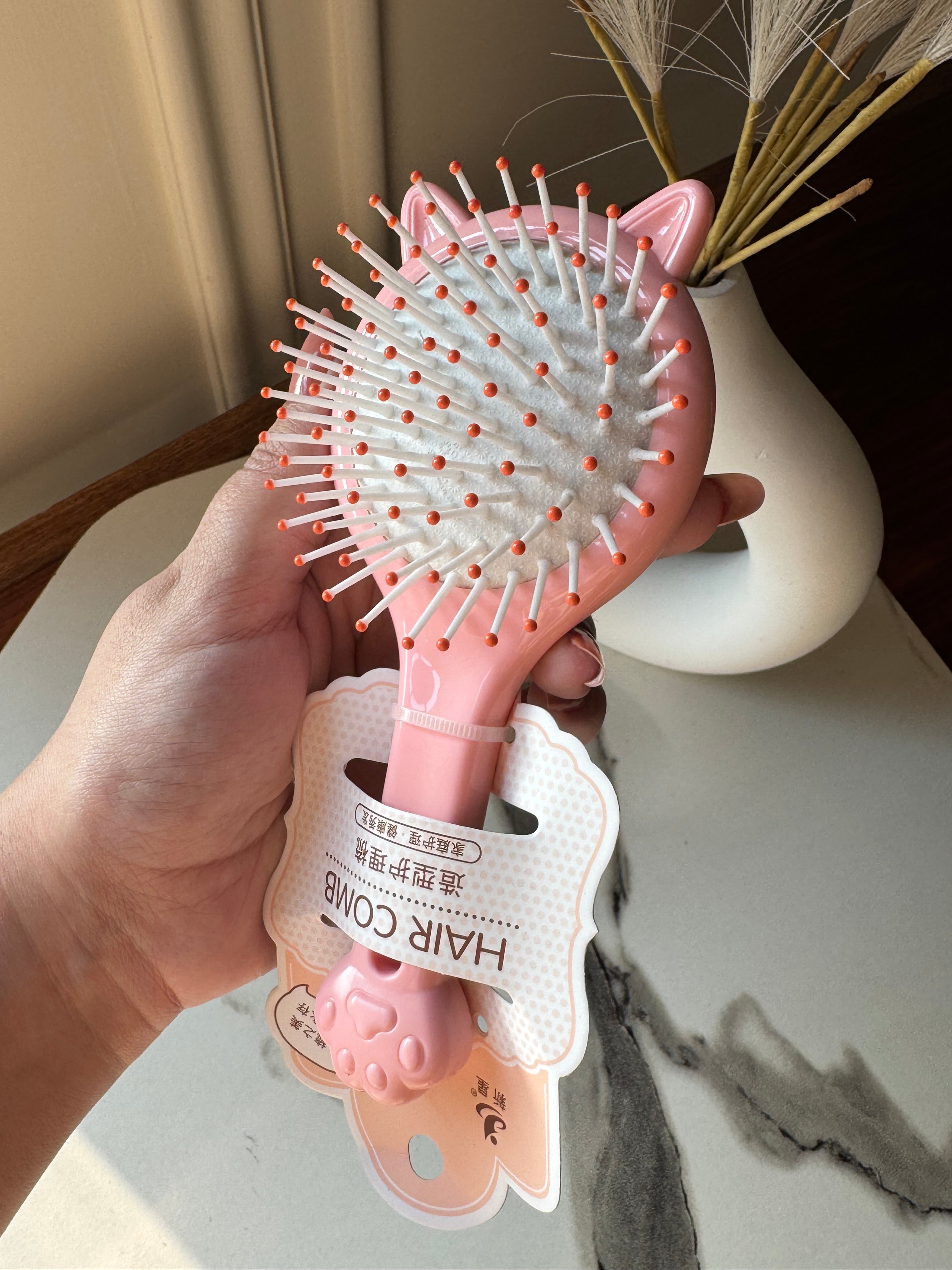 Kids Softest Teddy Shape Hair Brush with Mirror (Peach)