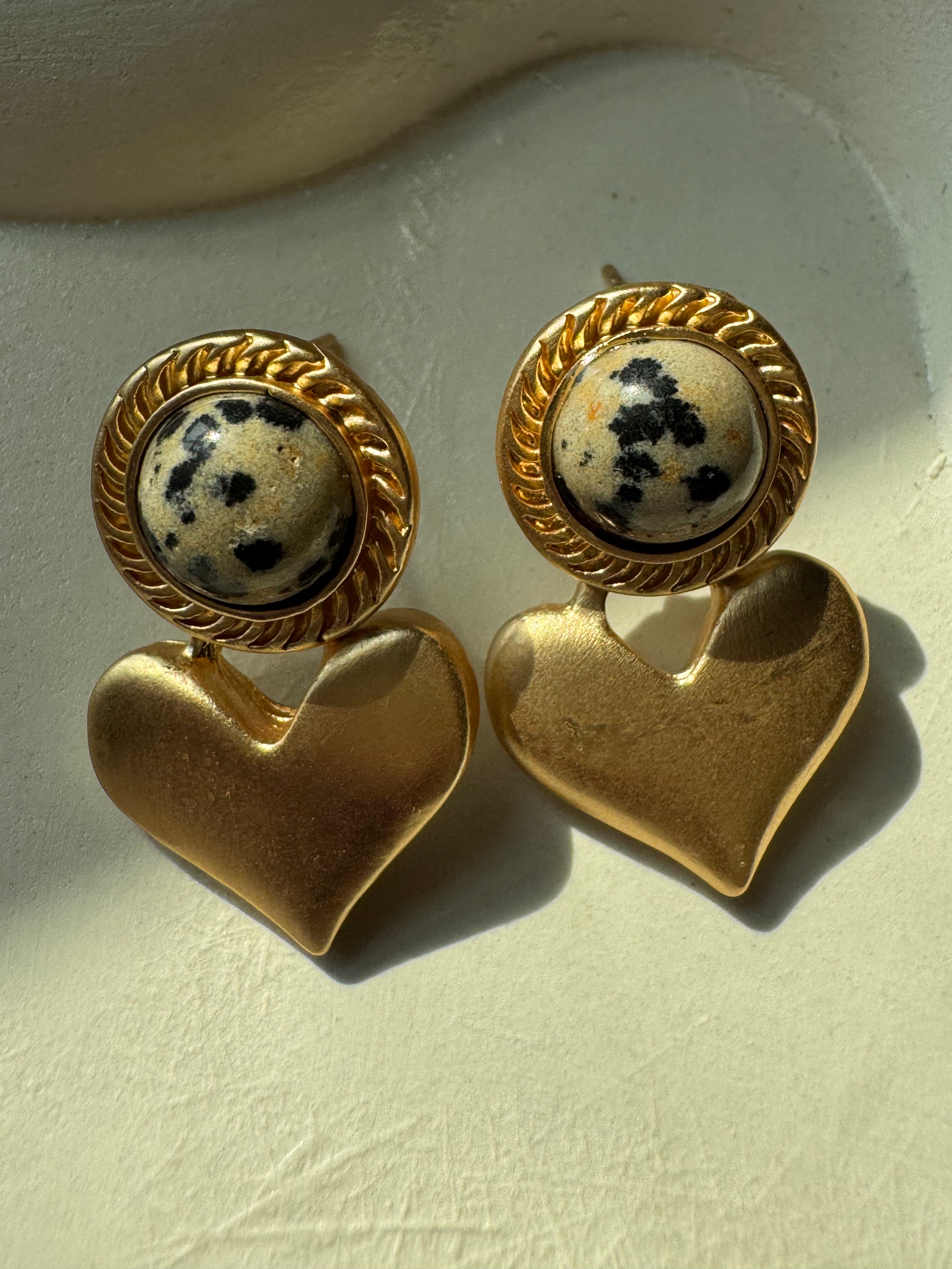 Midnight Heart - Black & Gold Earrings