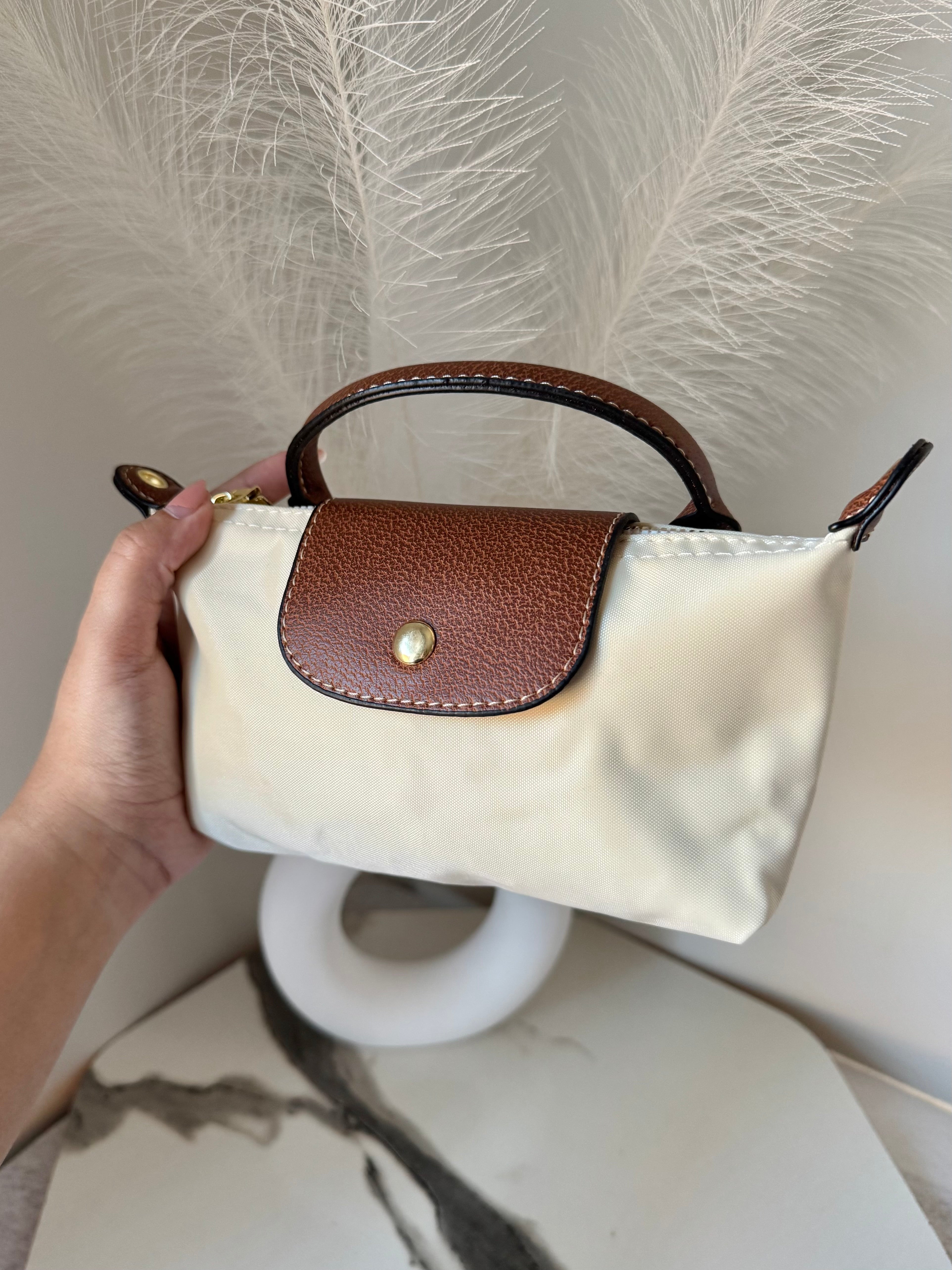 Longchamp Crossbody Bag with Strap - Small Off White (NO LOGO)