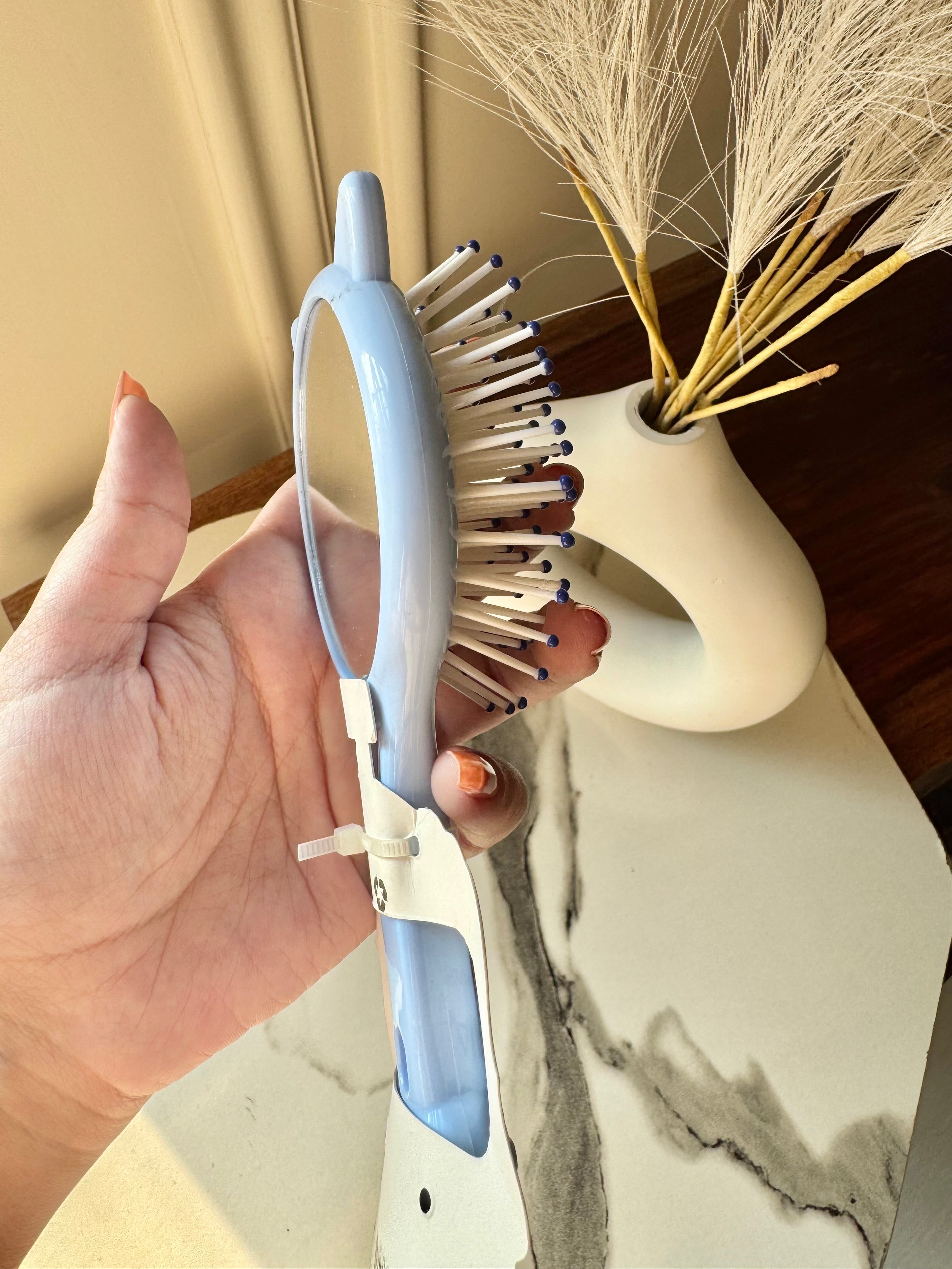 Kids Softest Teddy Shape Hair Brush with Mirror (Blue)