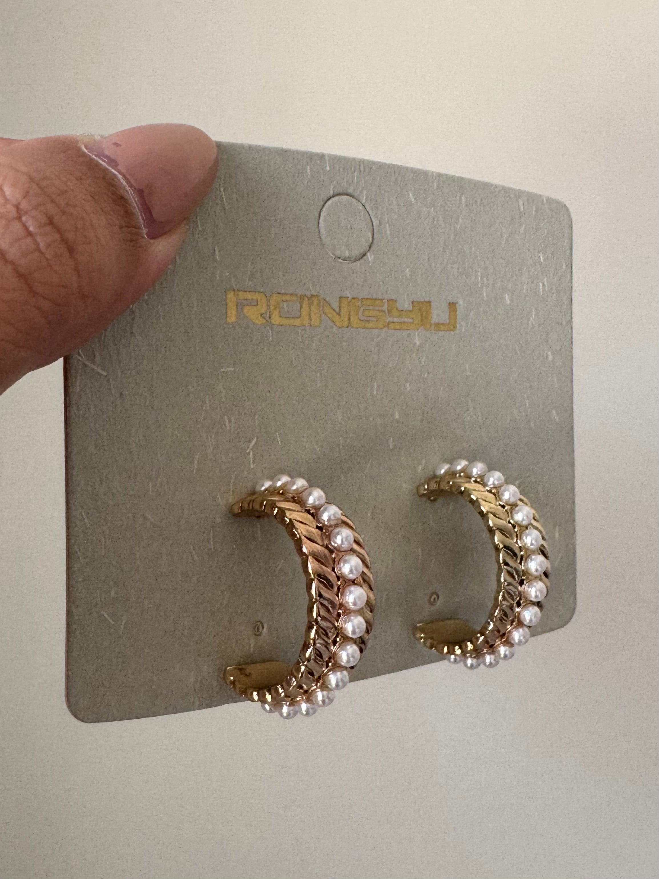 Classic Pearl Gold Hoops