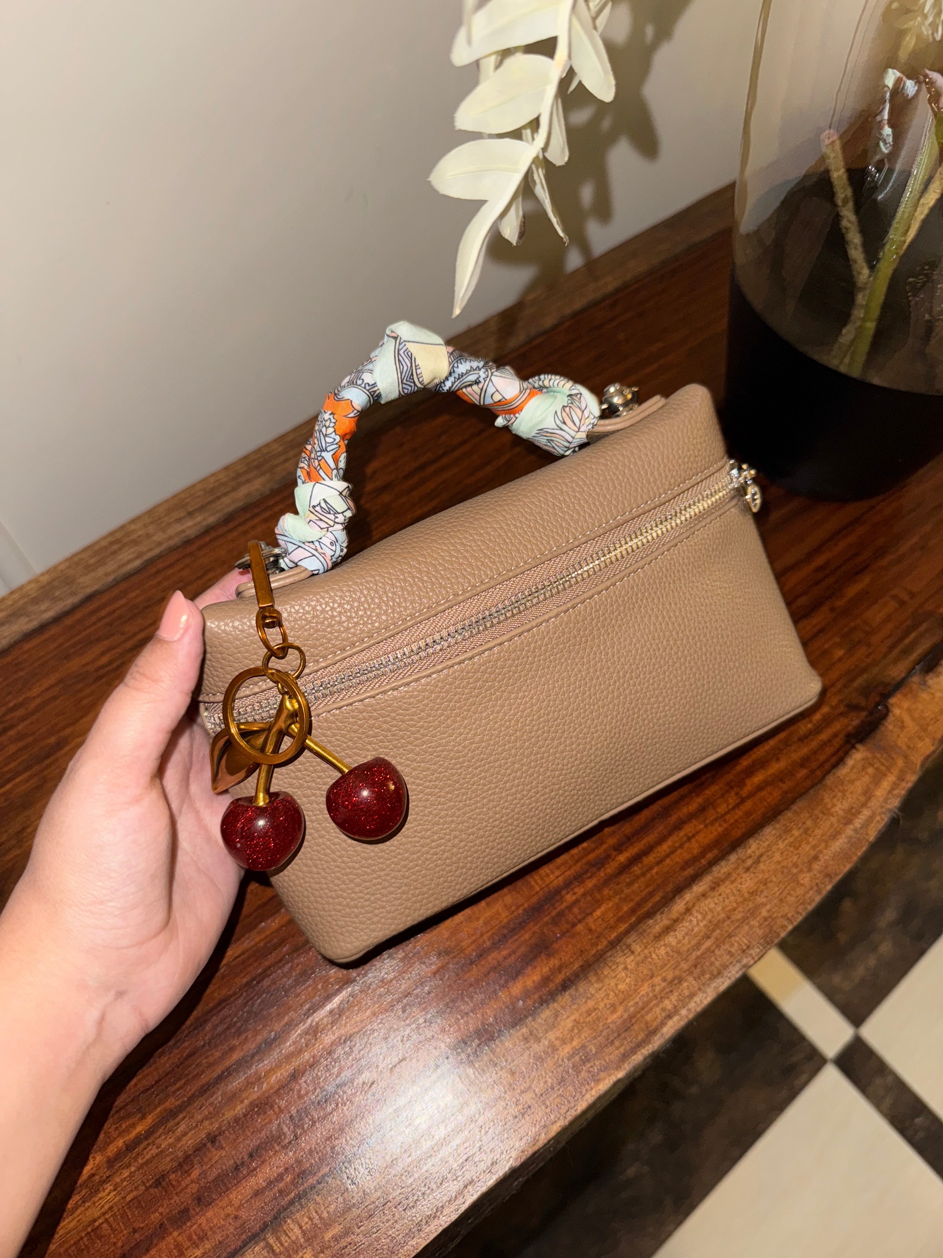 Loro Piana Inspired with Strap & Silk Scarf - Brown