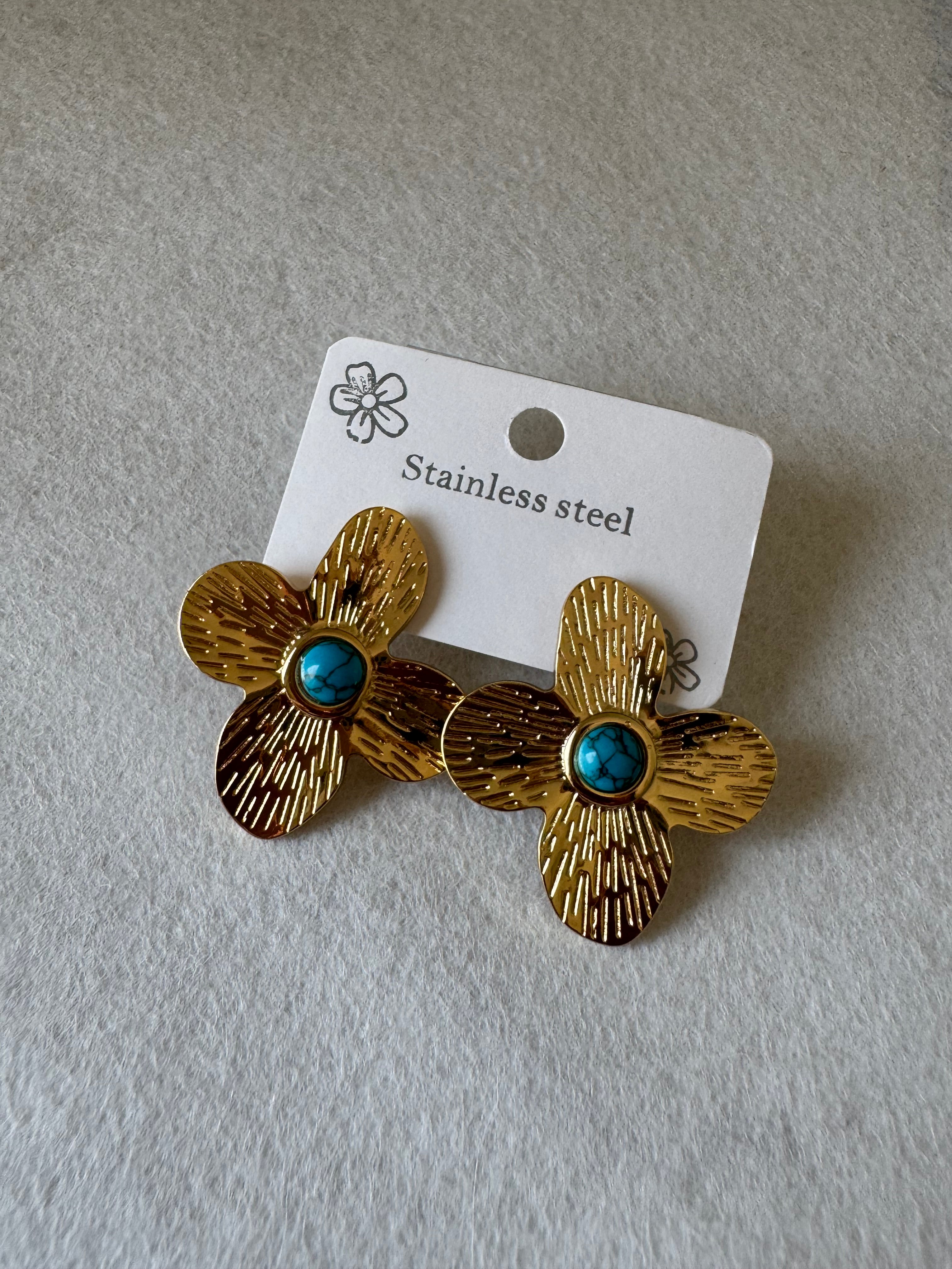 Turquoise & Gold Statement Earrings - 18K Gold Plated