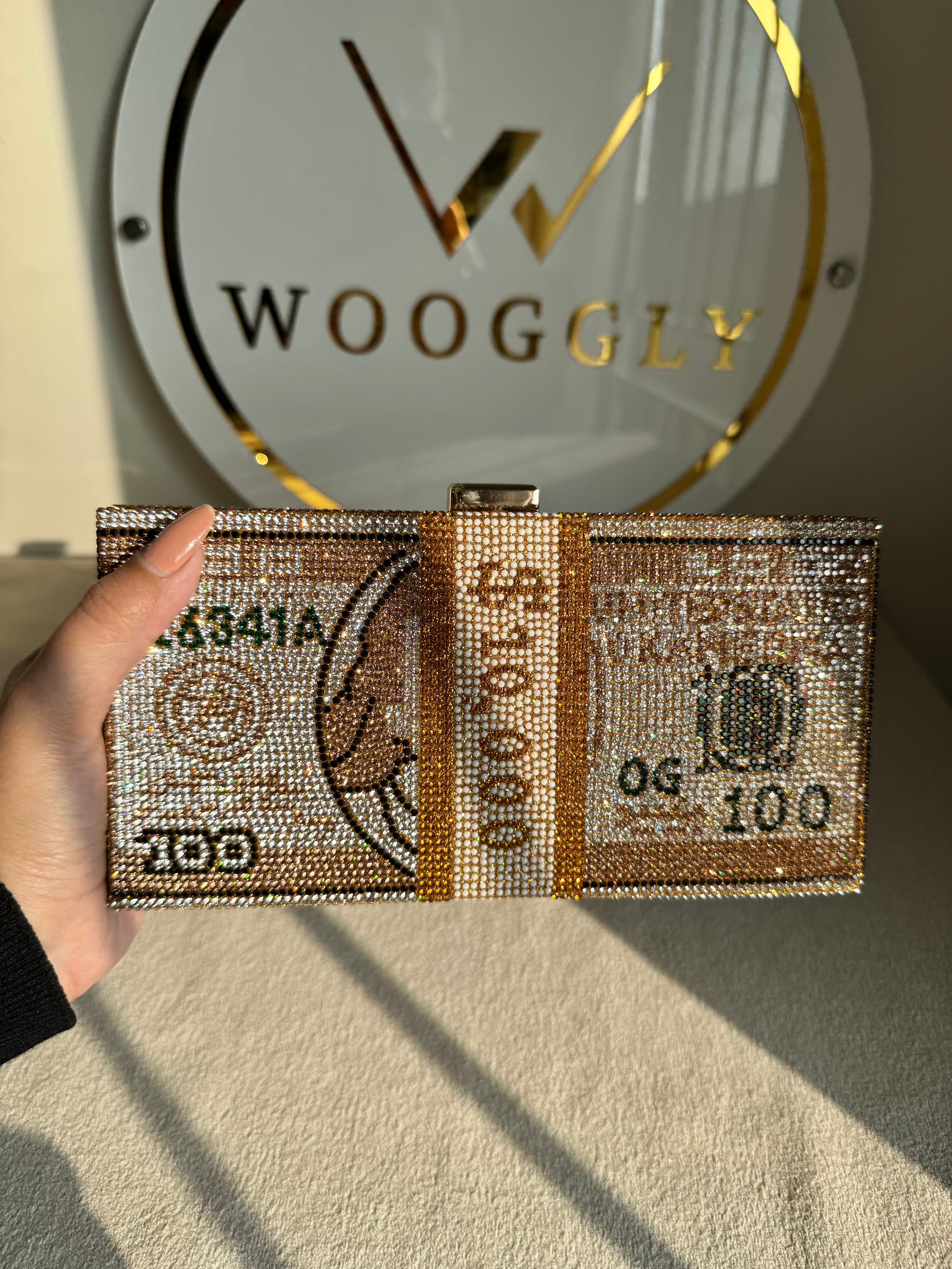 Premium Dollar Clutch - Gold with Chain