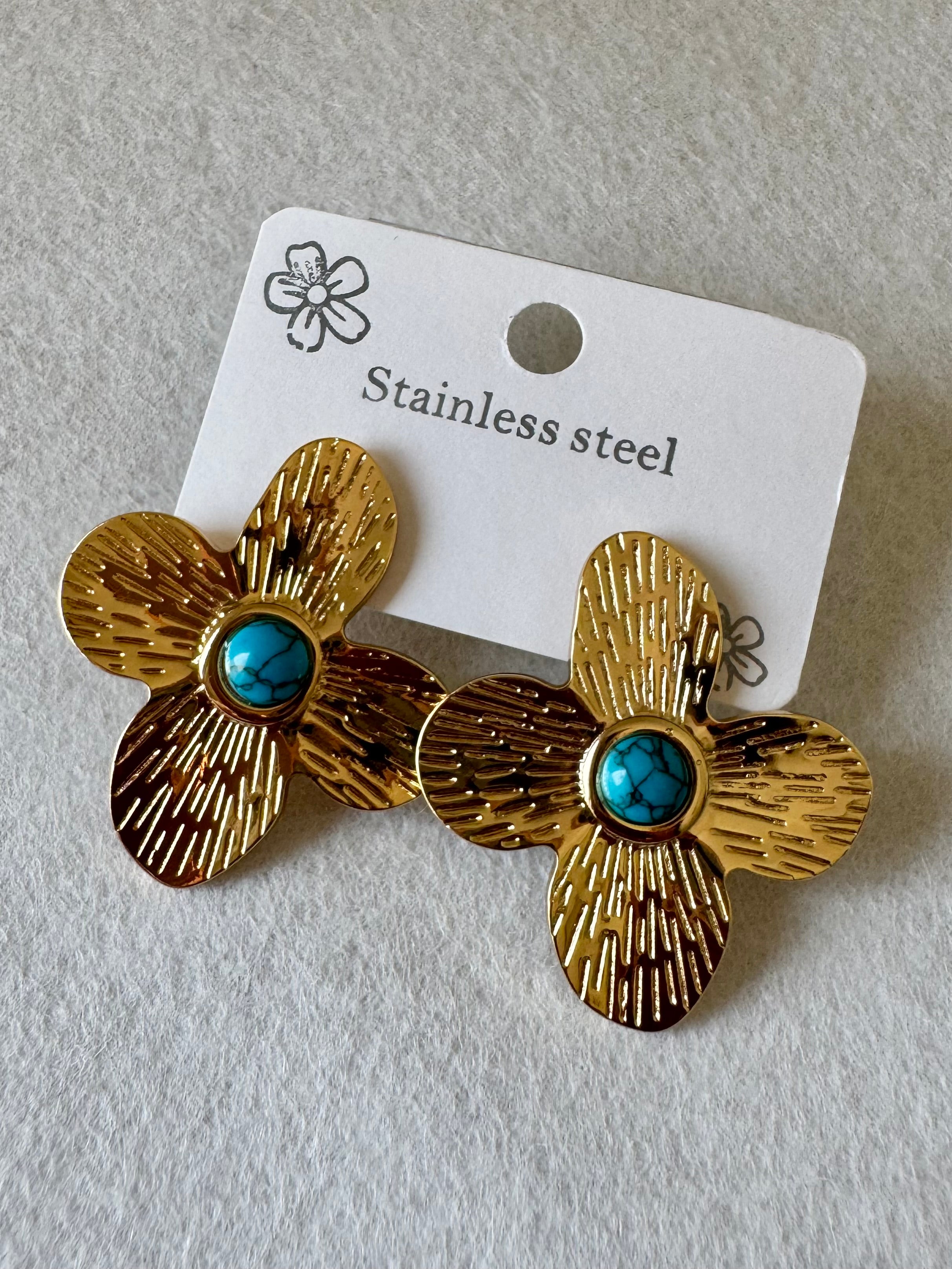 Turquoise & Gold Statement Earrings - 18K Gold Plated