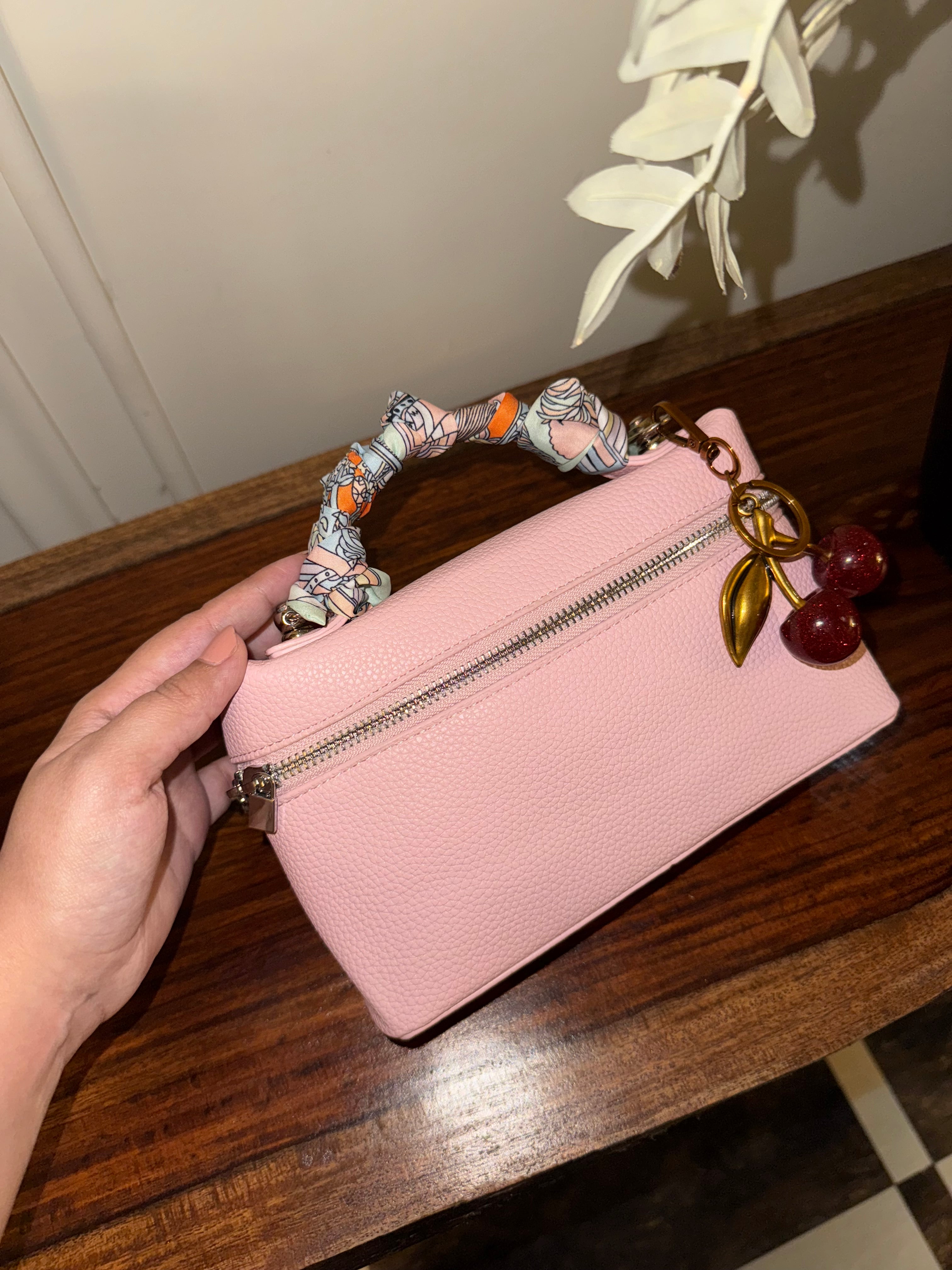 Loro Piana Inspired with Strap & Silk Scarf - Pink
