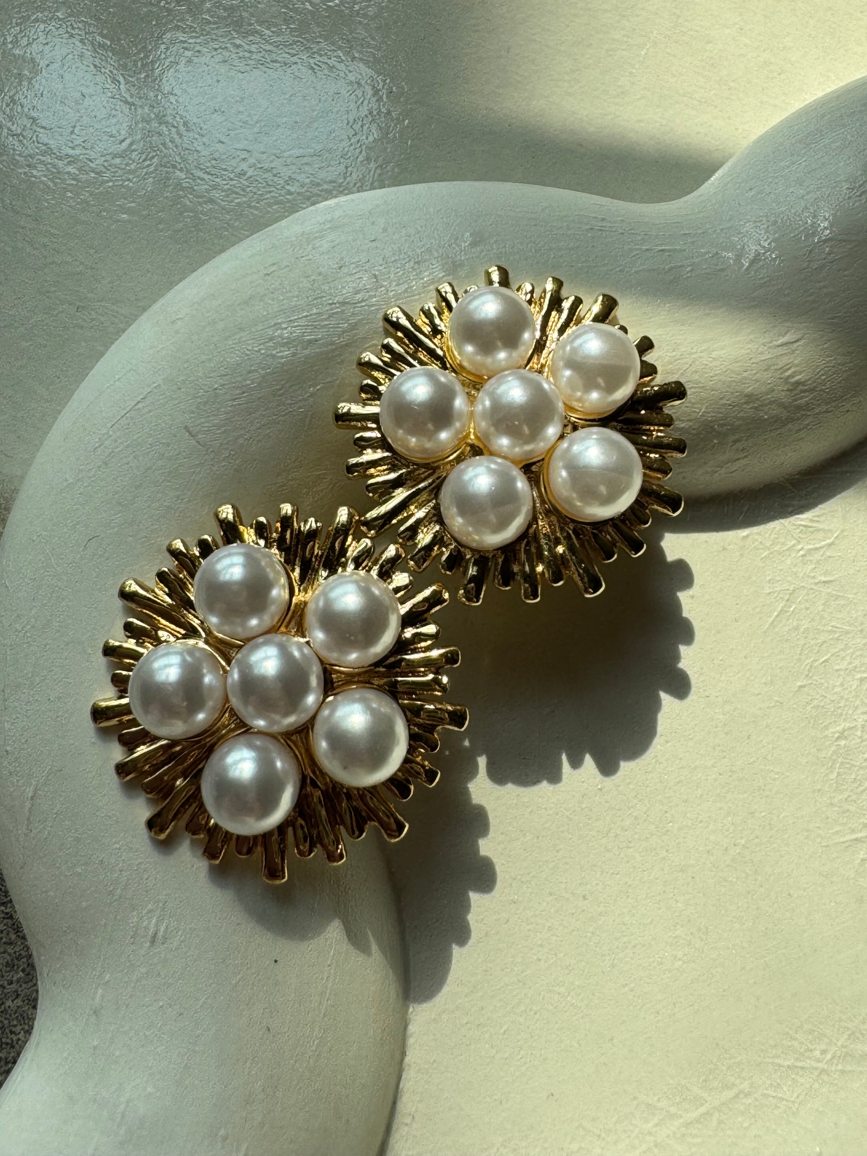 Pearl Rosette Studs - 18K Gold Plated
