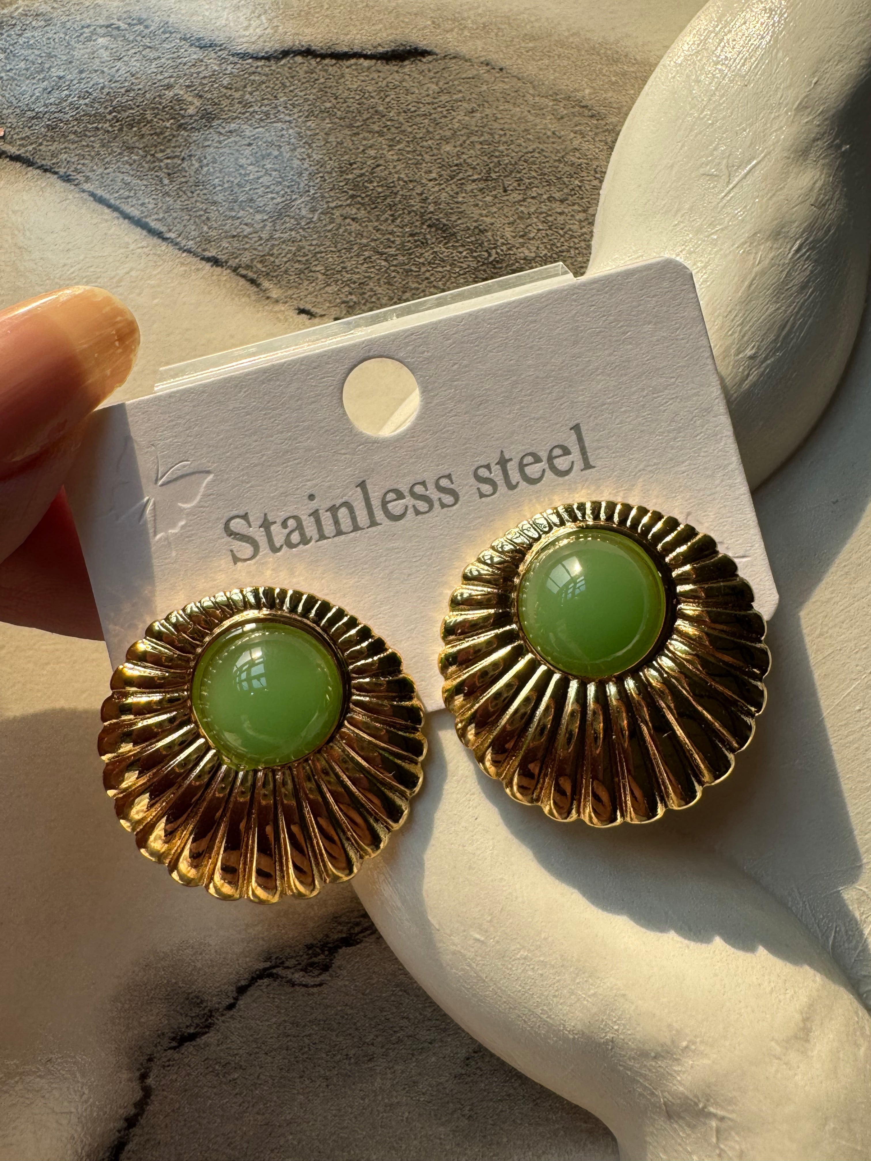 Dune Green Studs - 18K Gold Plated