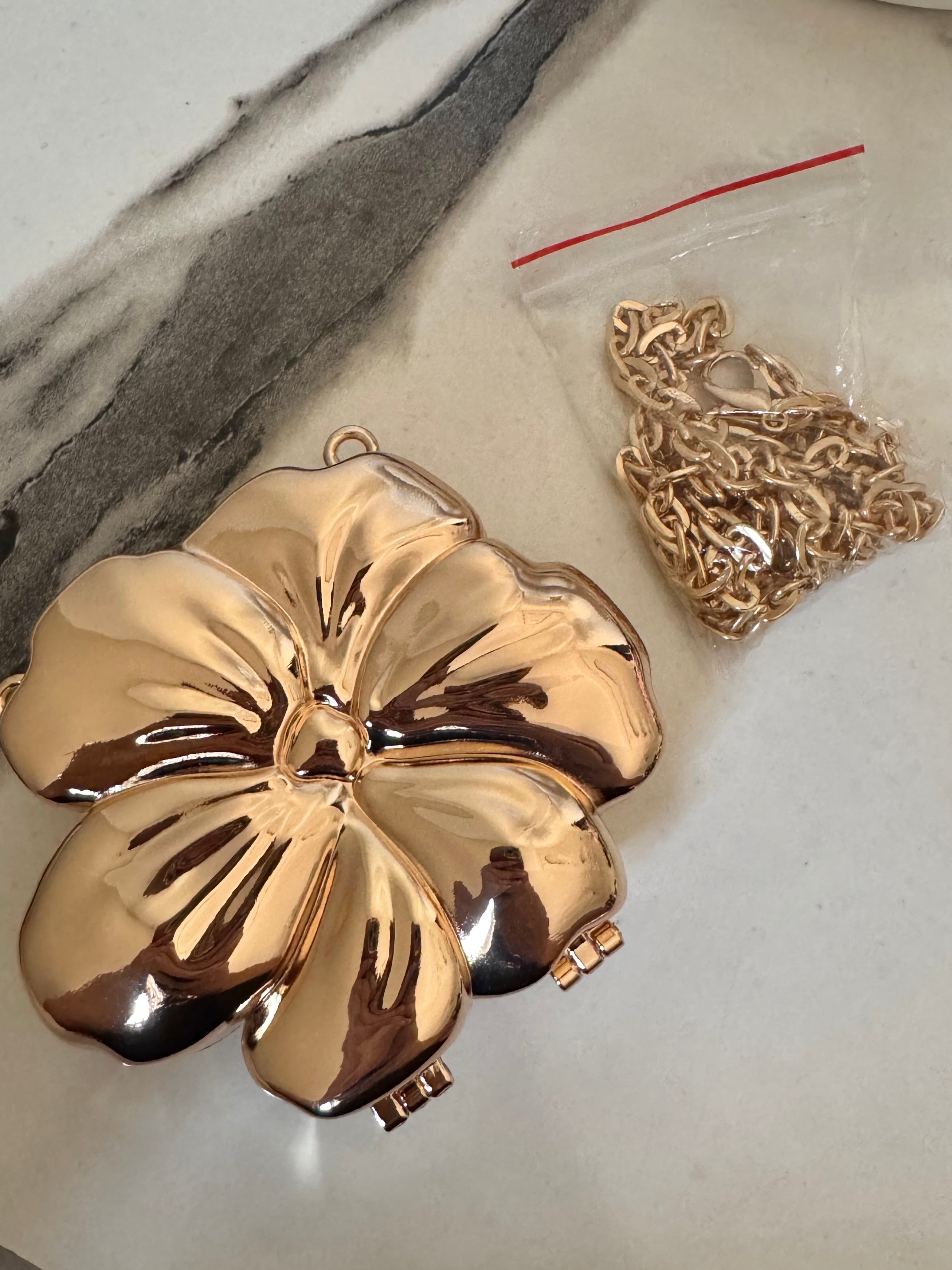 Viral Flower Metallic Clutch with Chain - Gold
