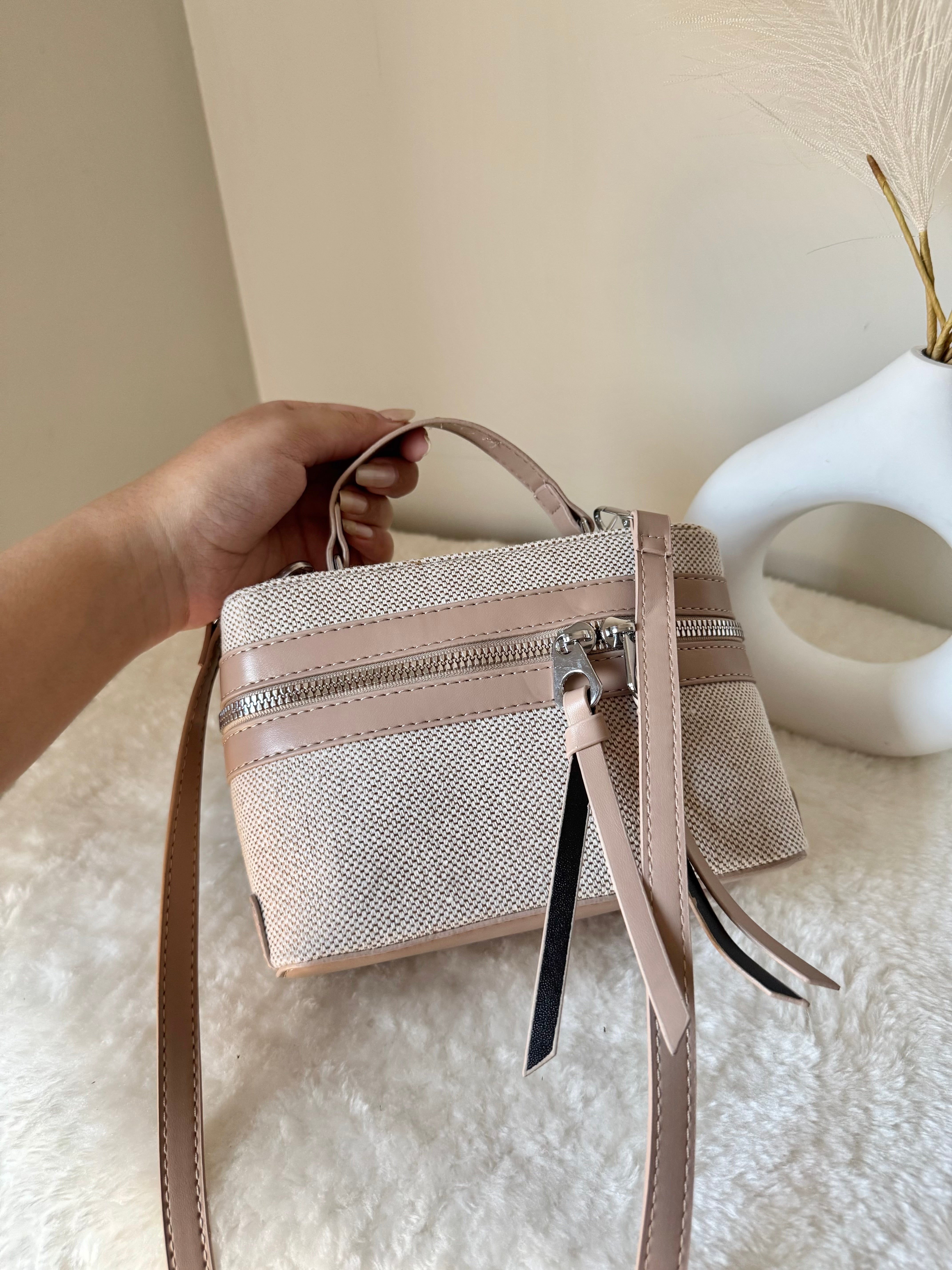 ZARA Inspired Box Bag - Beige with Long Strap
