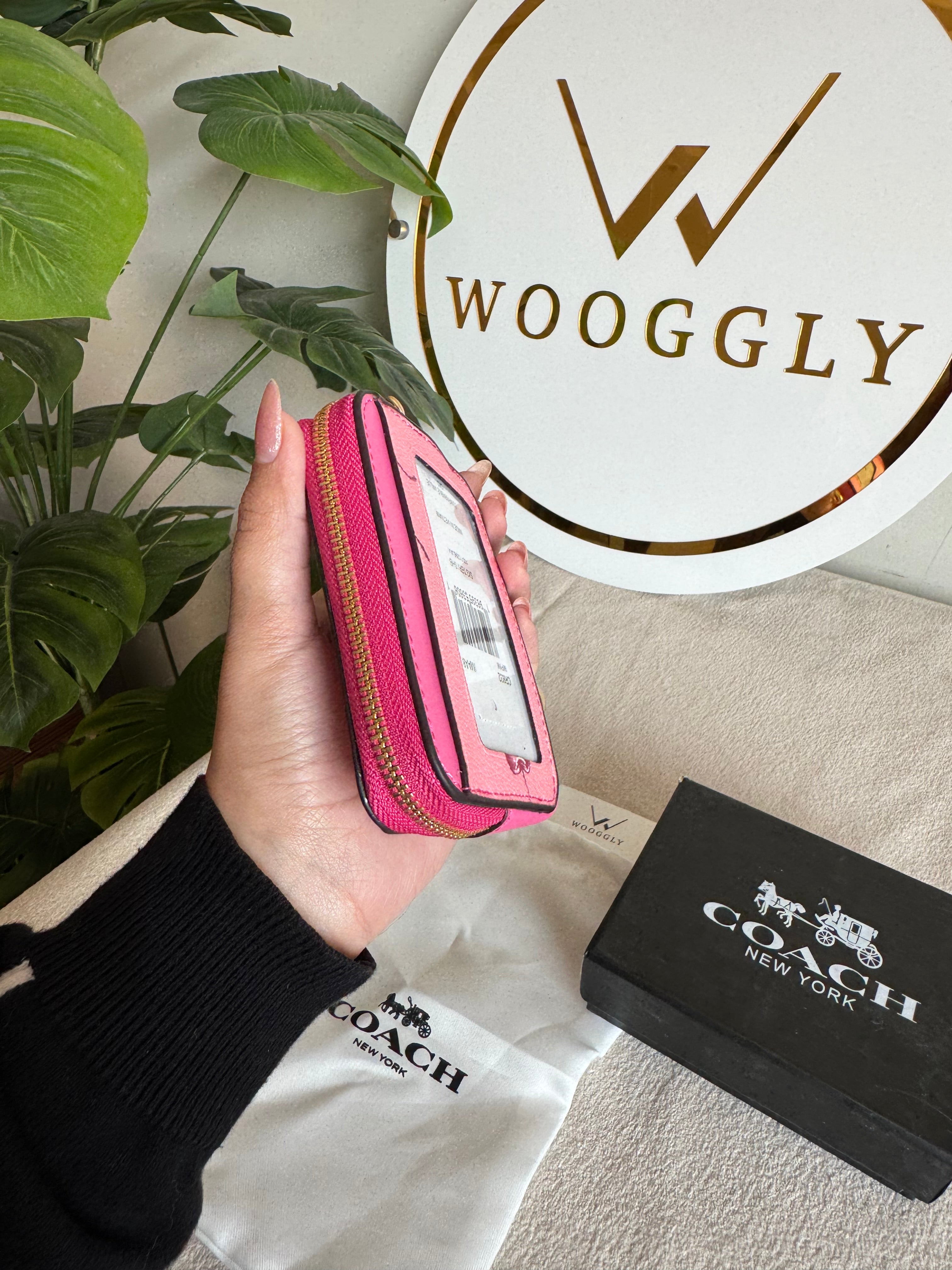 Coach Zip Card Case with Box Packing - Pink with Cherry