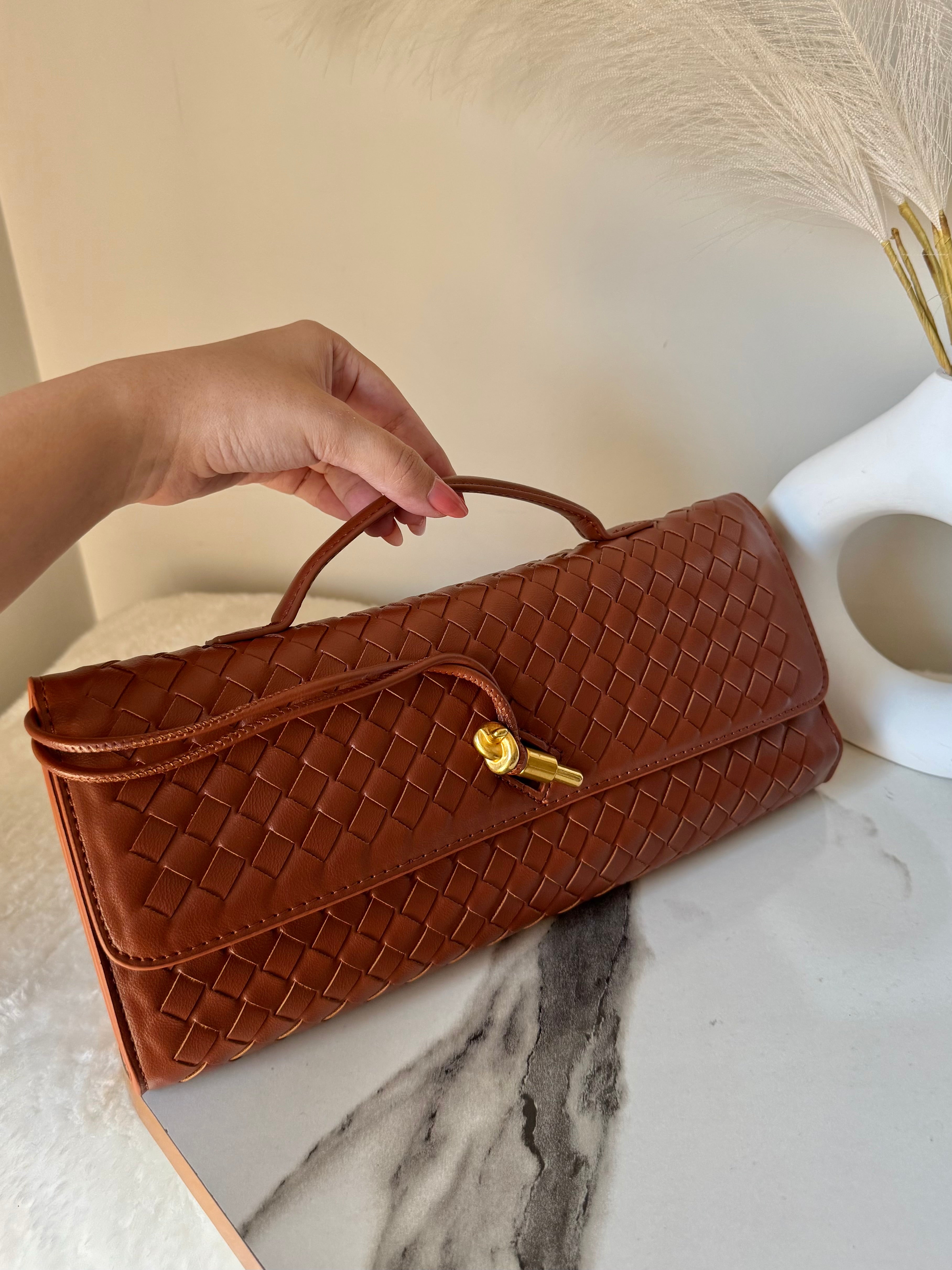 Bottega Veneta Inspired Clutch (Brown) with Long Strap
