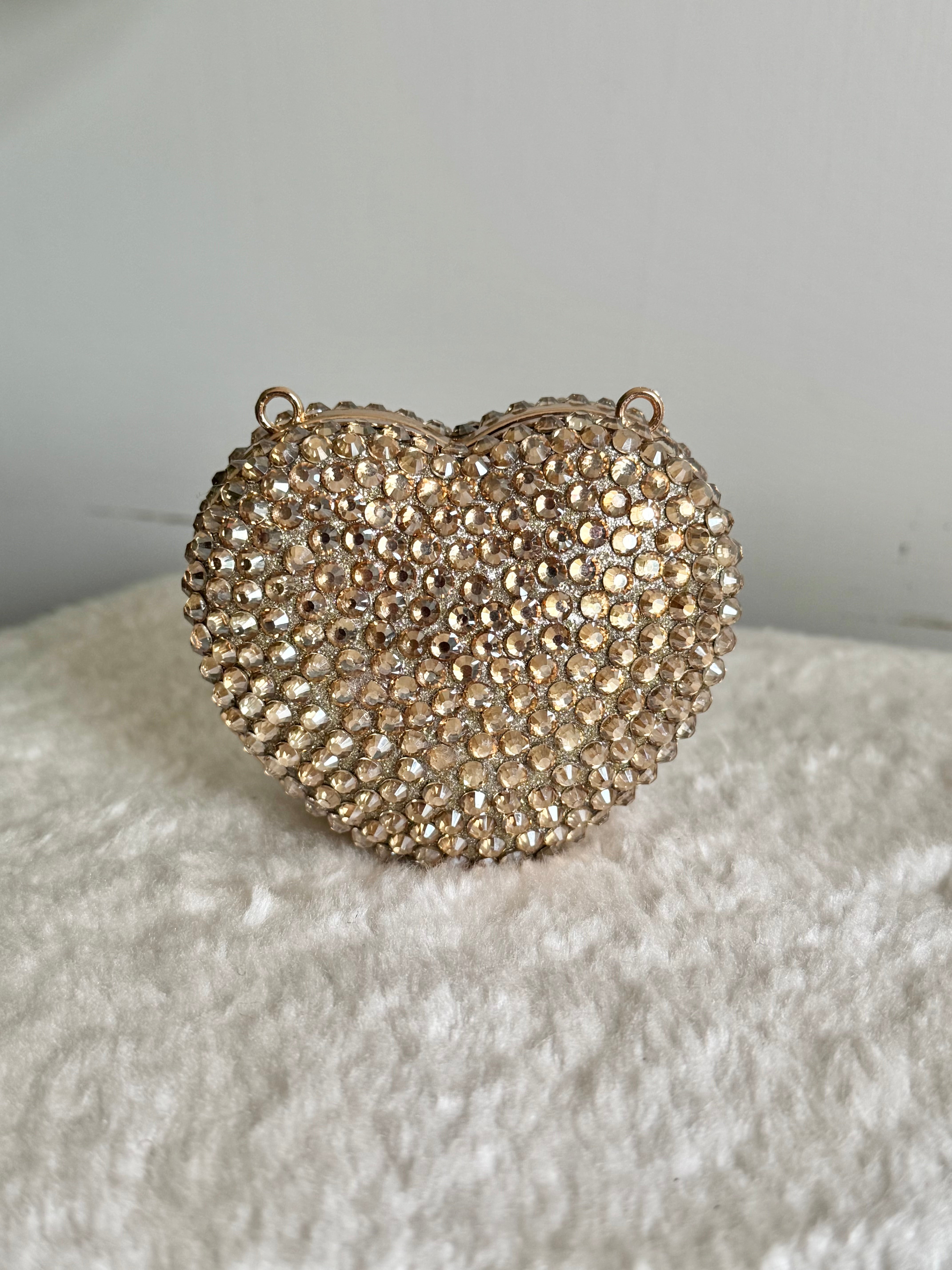 Crystal Heart Clutch with Chain - Mini Gold