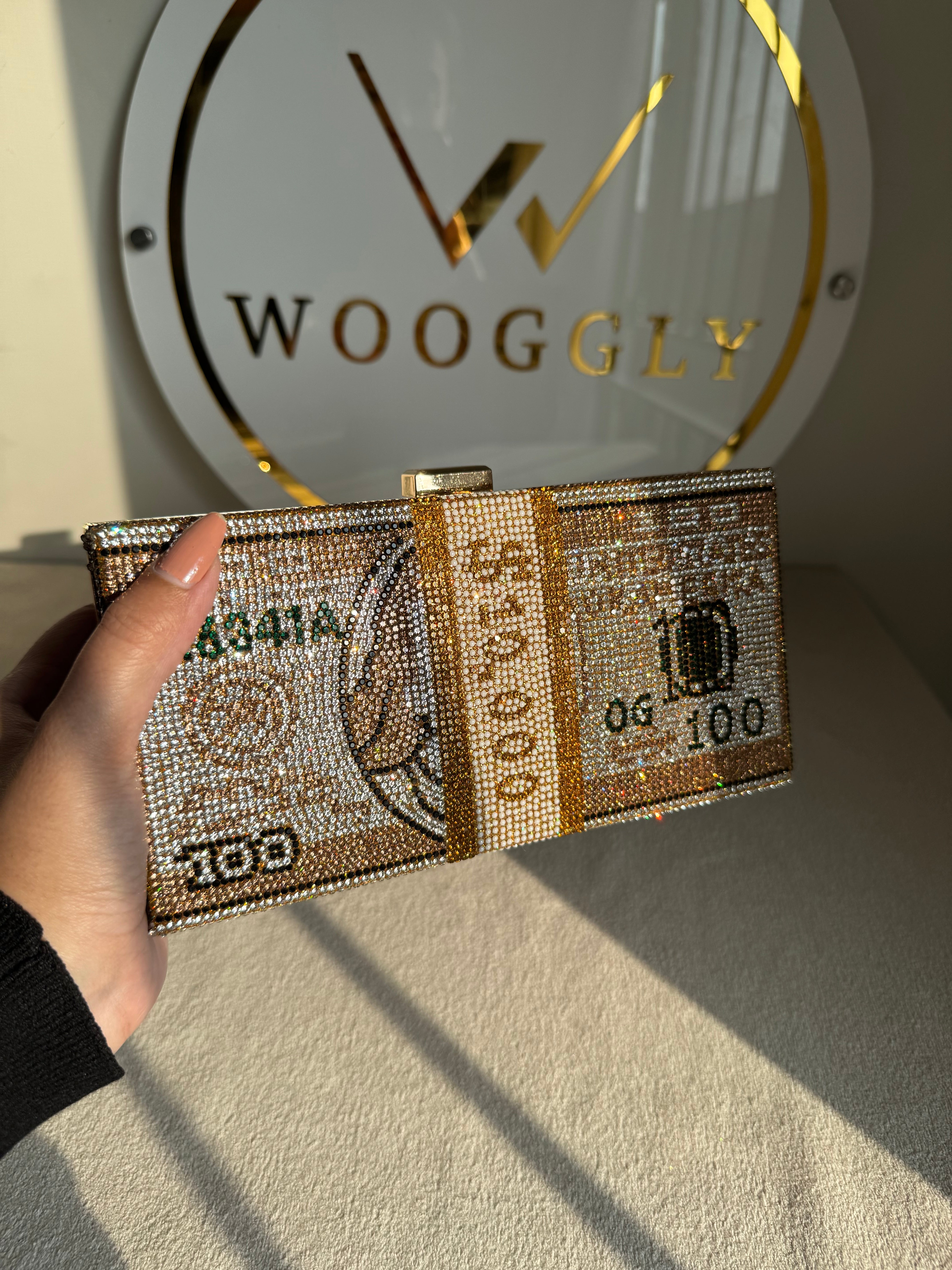 Premium Dollar Clutch - Gold with Chain