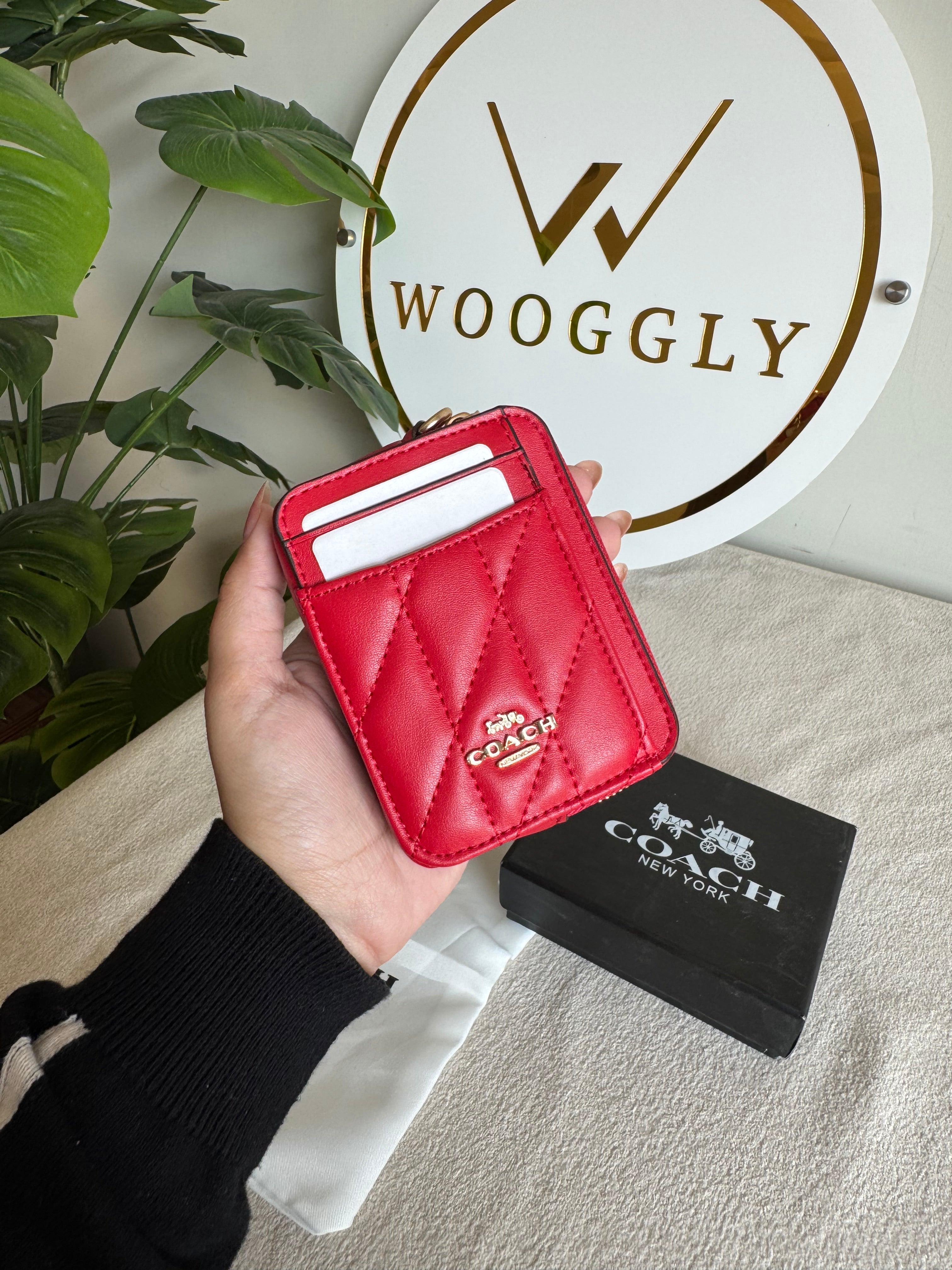 Coach Zip Card Case with Box Packing - Patterned Red