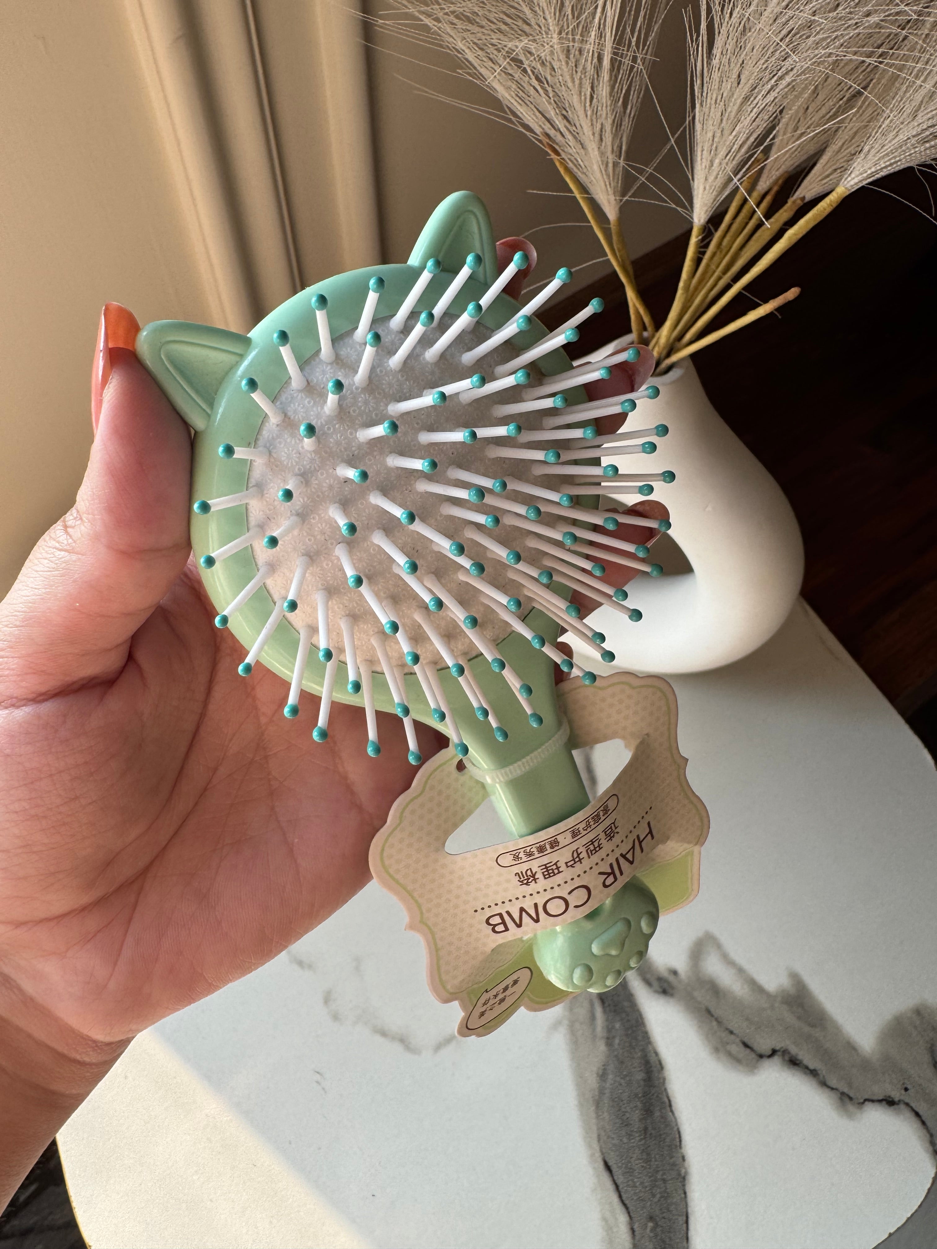Kids Softest Teddy Shape Hair Brush with Mirror (Green)