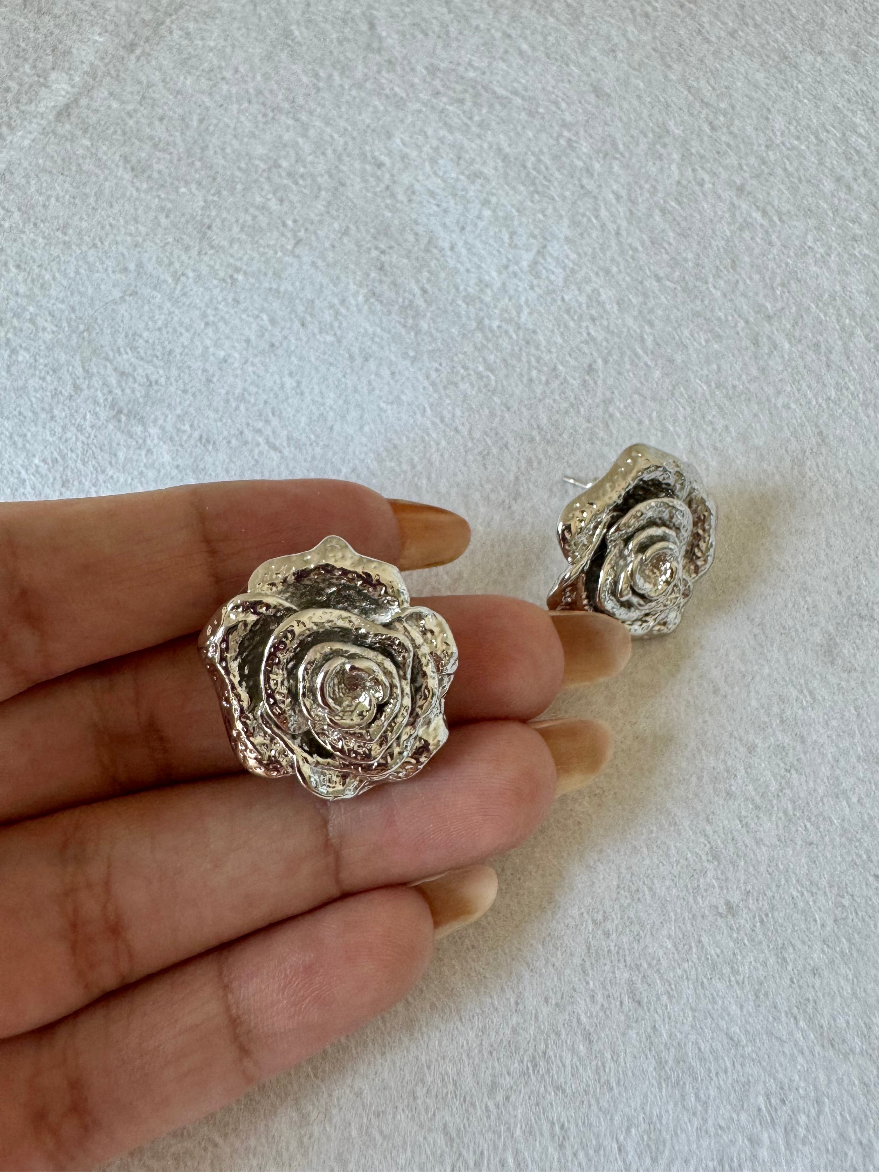 Silver Rose Studs