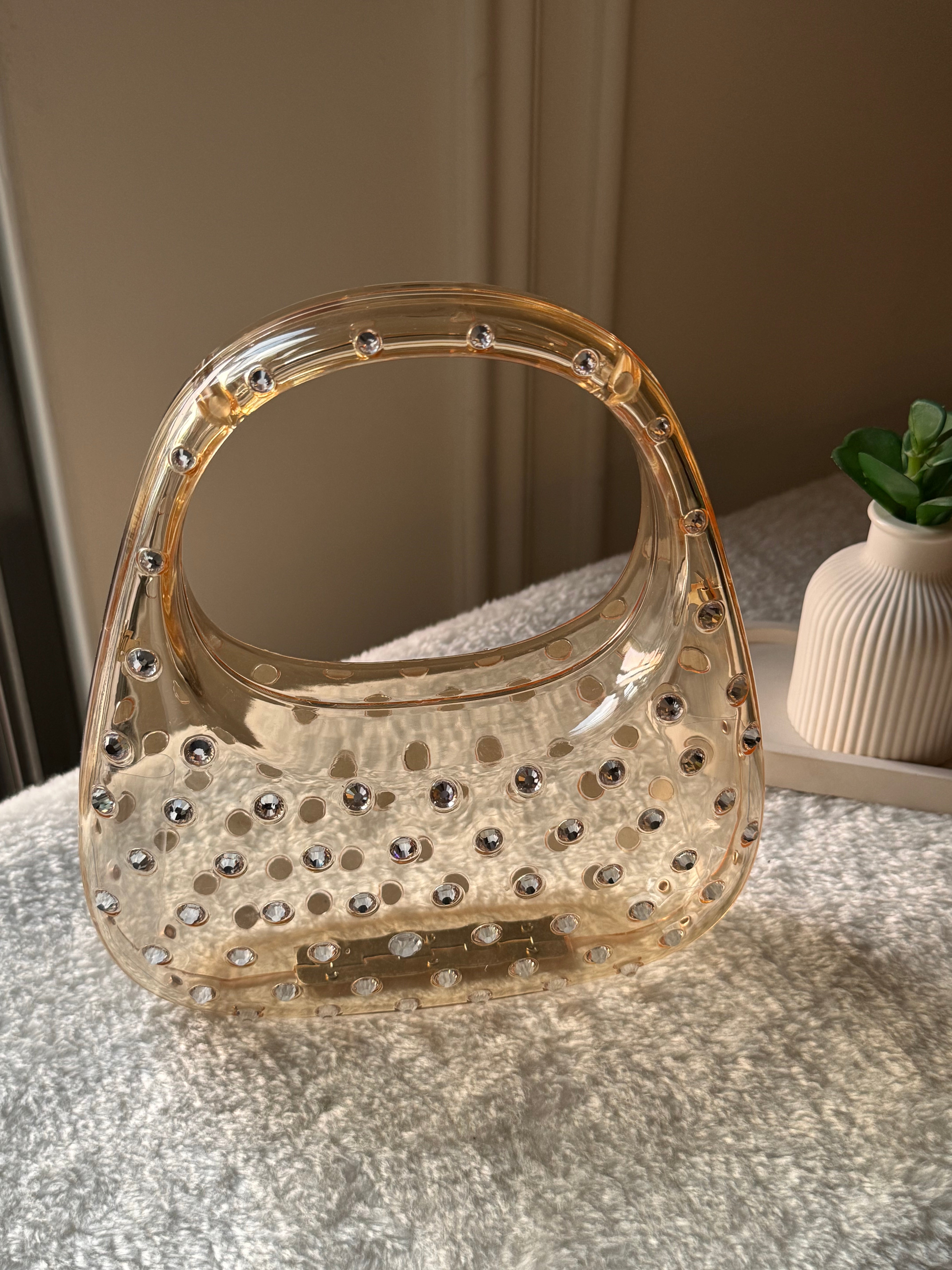 Glimmer Clutch (Champagne) with Long Chain