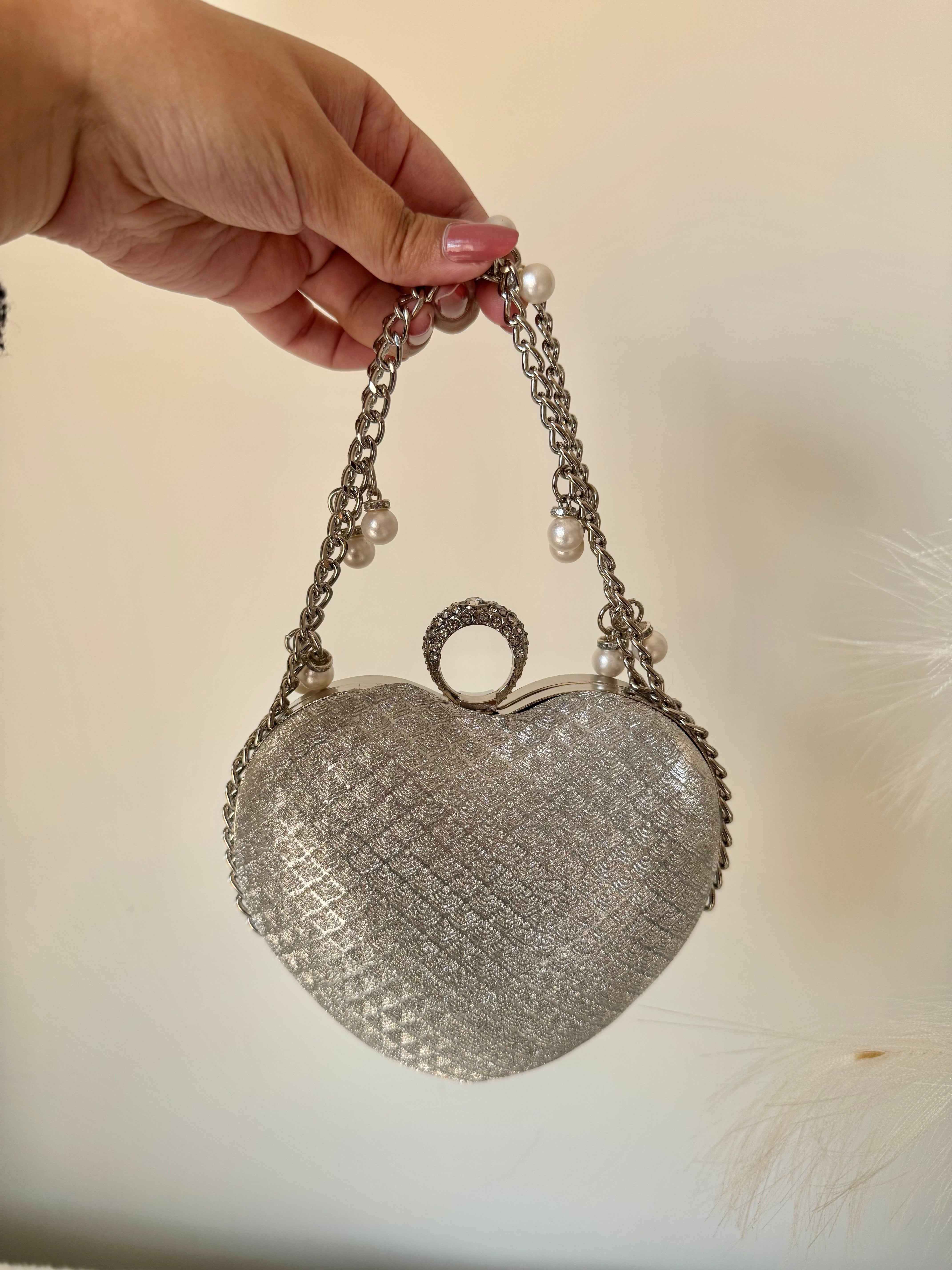 Heart Luxury Clutch - Silver