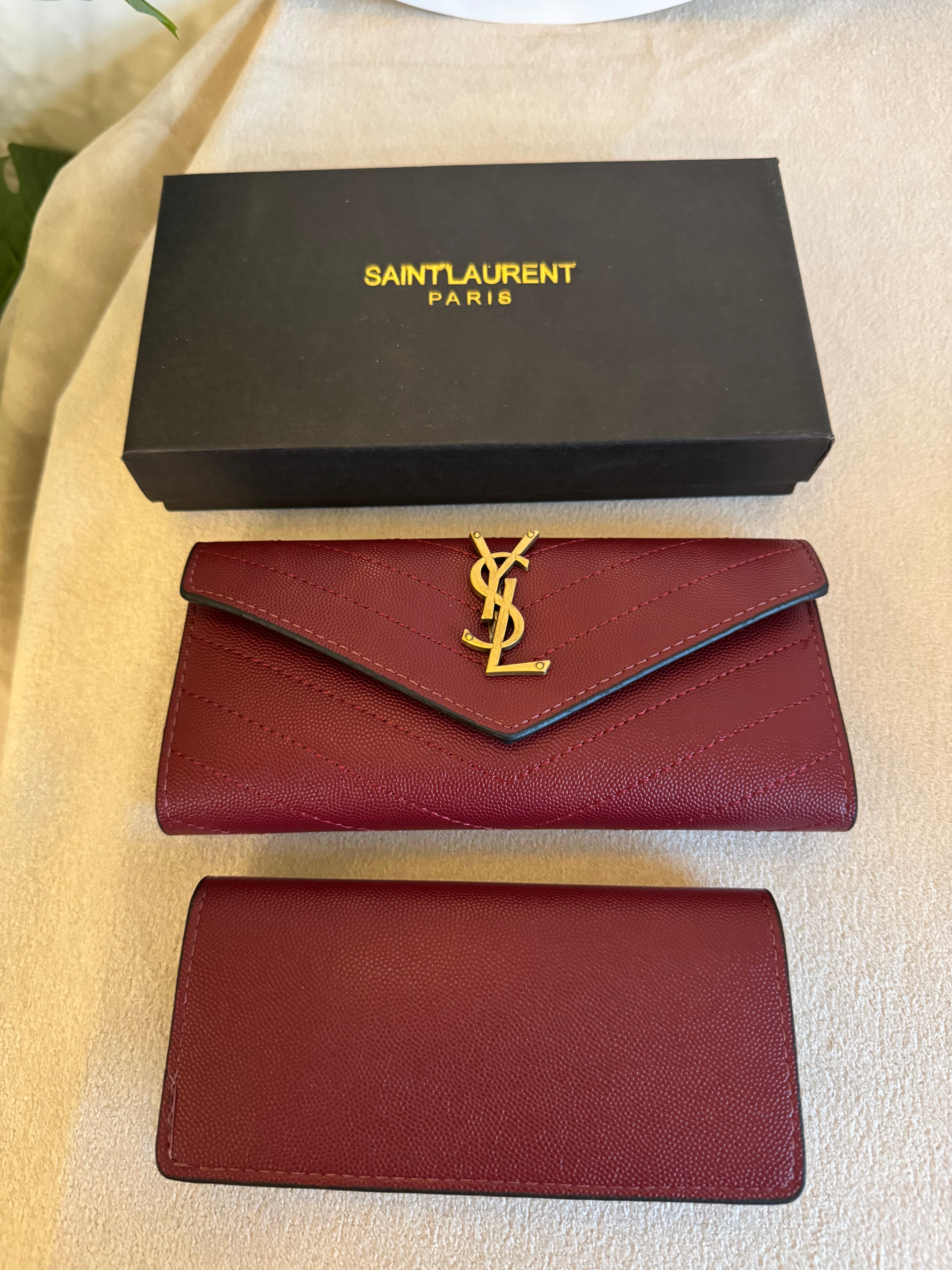 YSL Wallet with Card Holder Set (Maroon) - Box Packing
