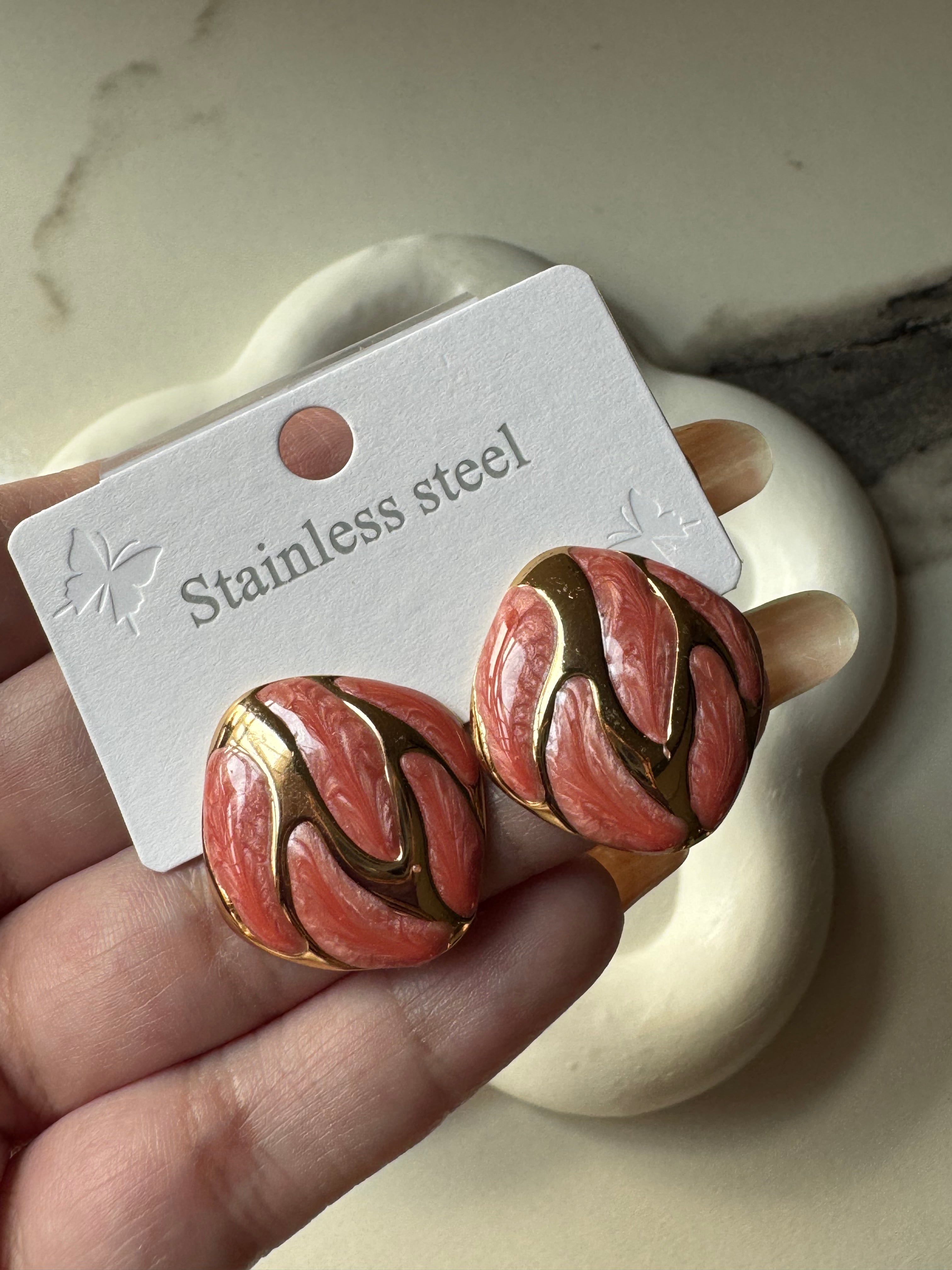 Velvet Edge Studs - Peach & Gold