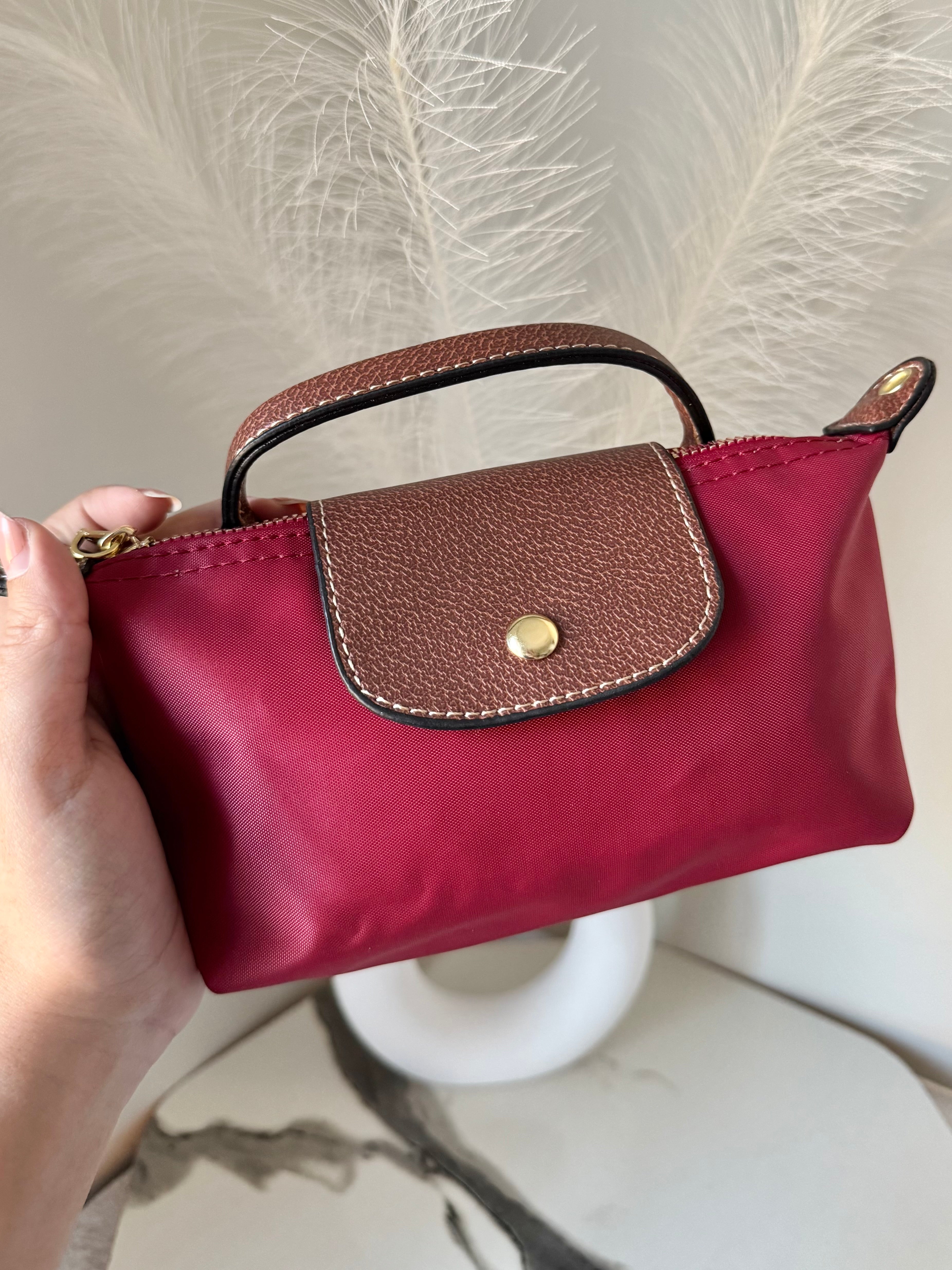 Longchamp Crossbody Bag with Strap - Small Maroon (NO LOGO)
