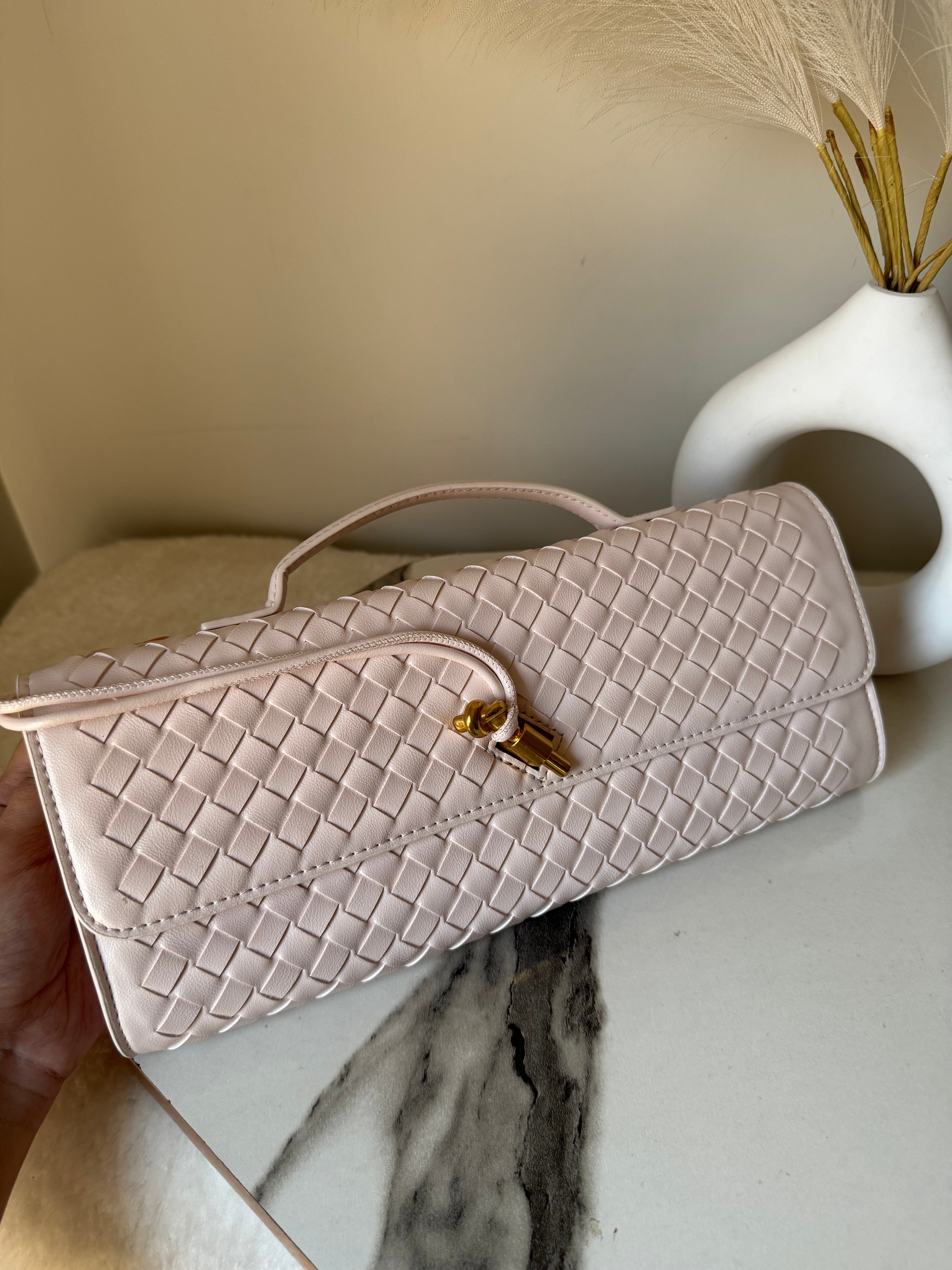 Bottega Veneta Inspired Clutch (Off White) with Long Strap