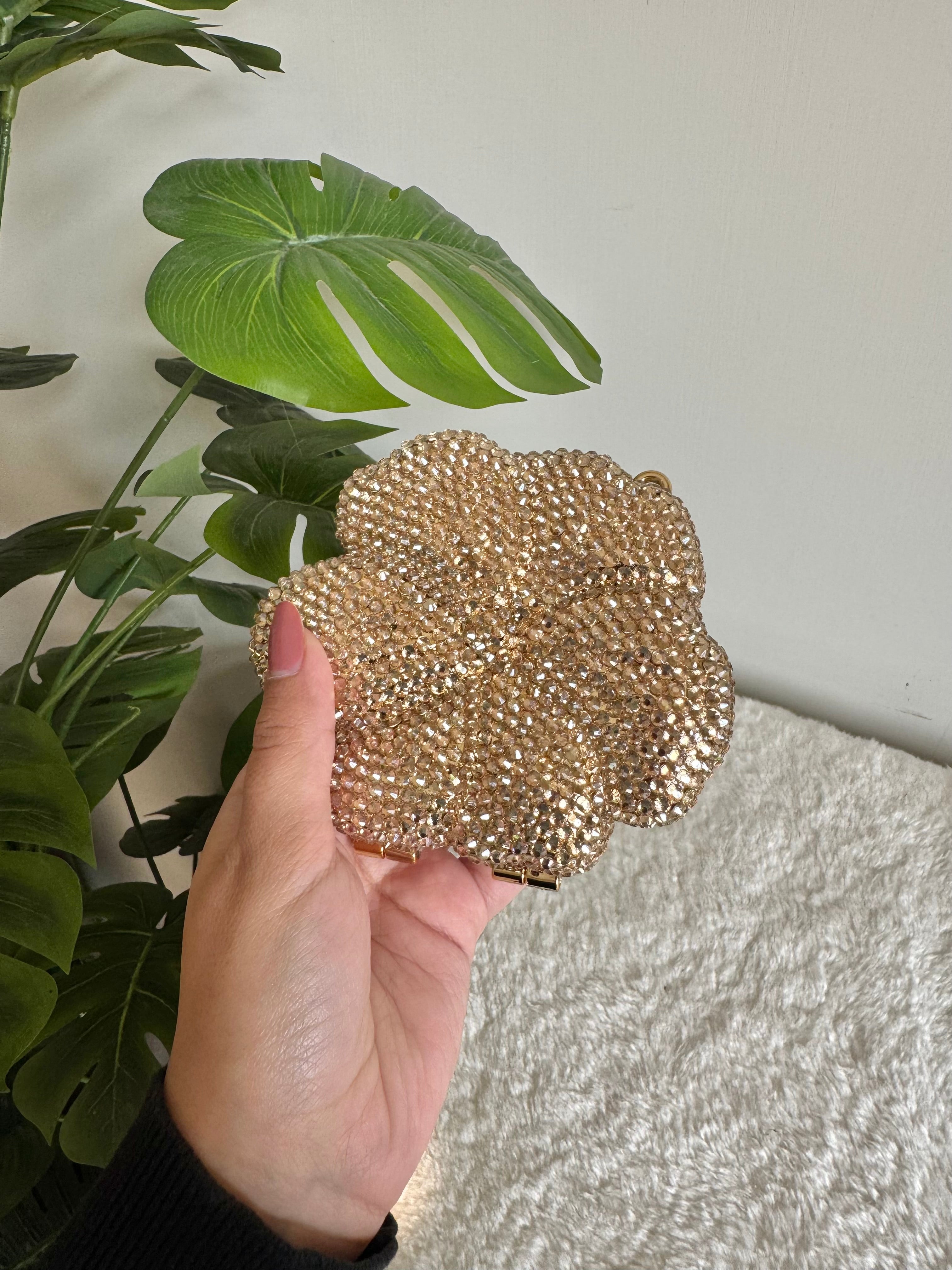 Flower Swarovski Metallic Clutch - Mini Gold
