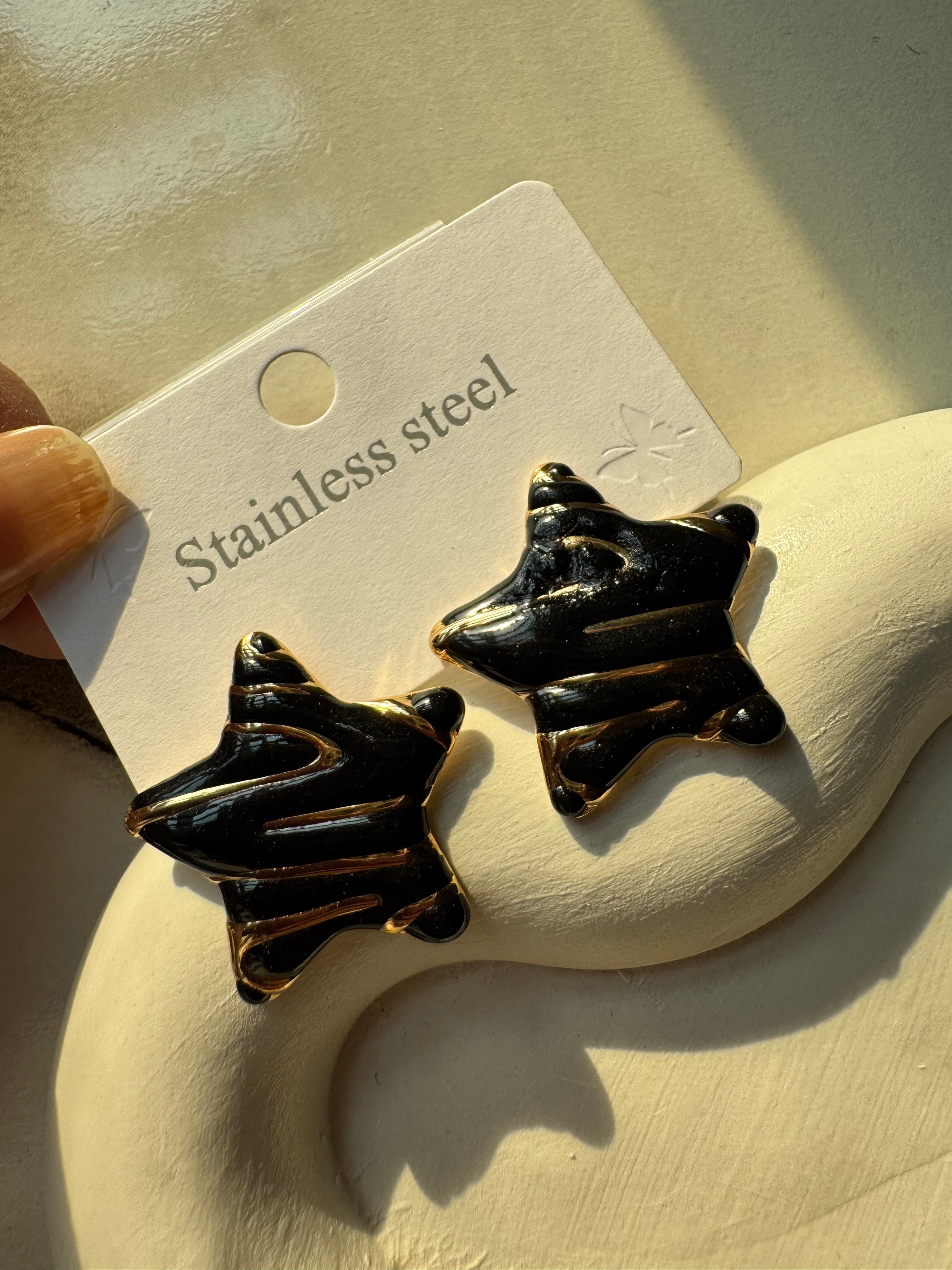 Velvet Star Studs - Black & Gold