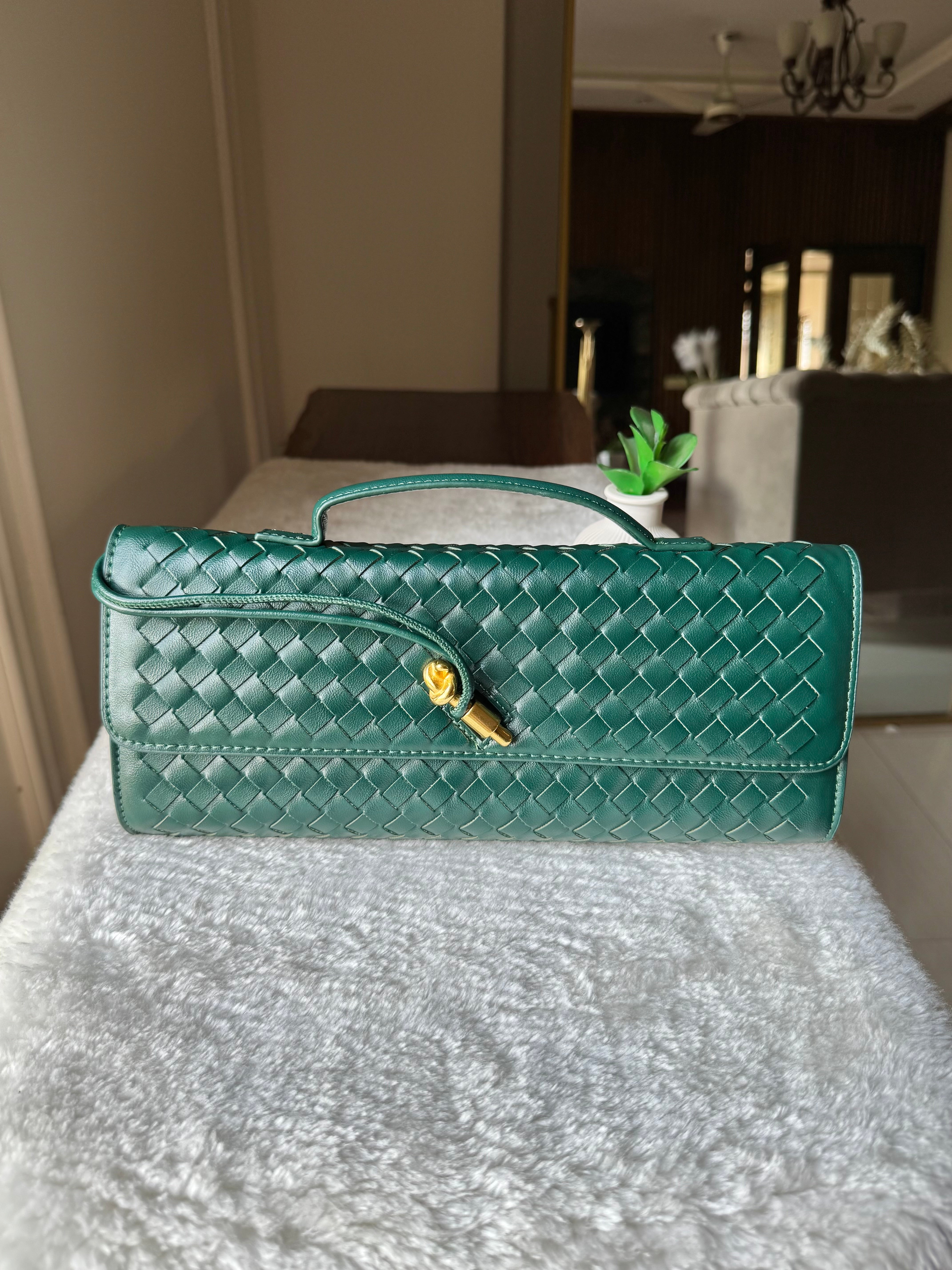 Bottega Veneta Inspired Clutch (Green) with Long Strap