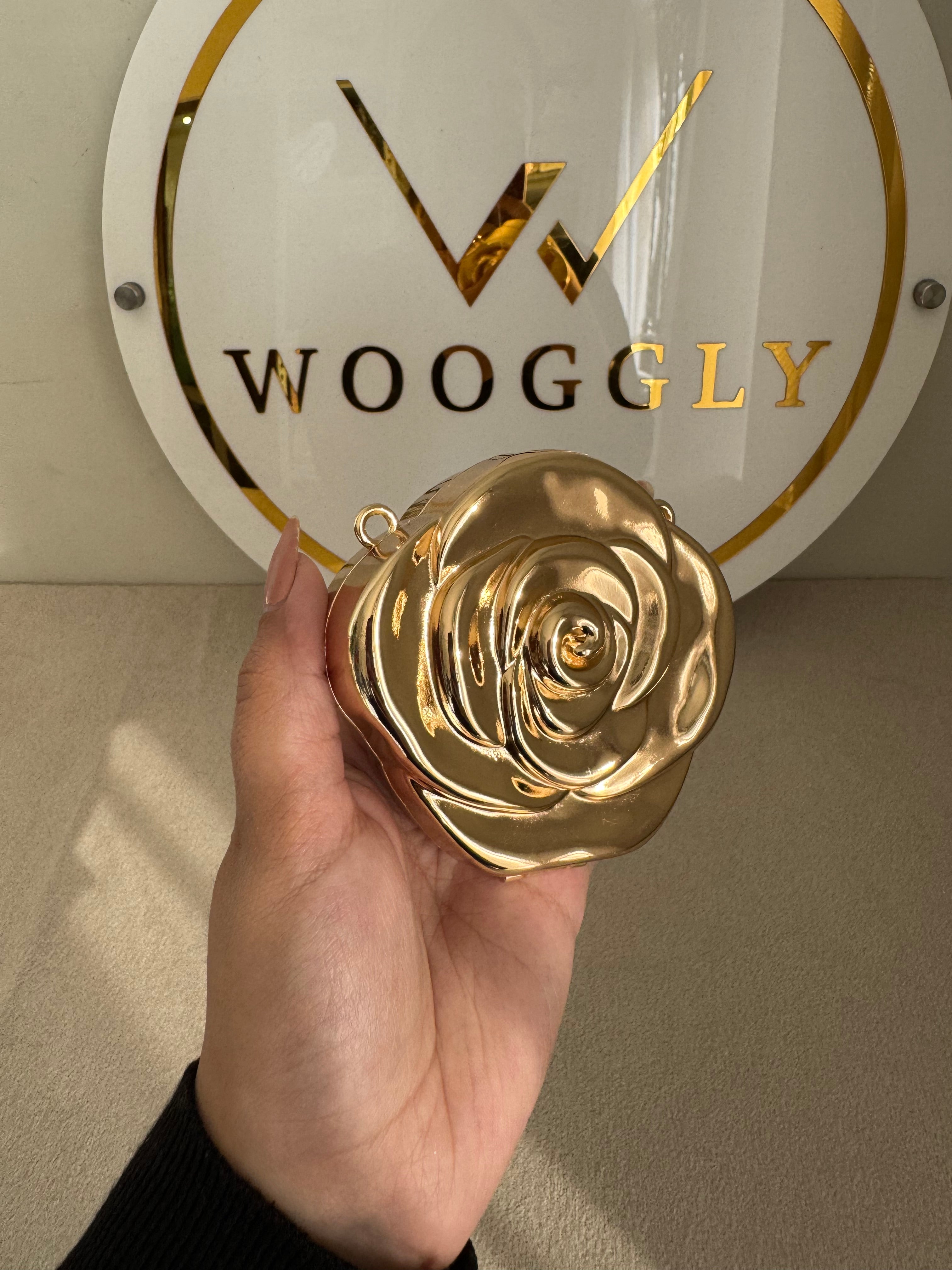 Metallic Rose Clutch with Chain - Mini Gold