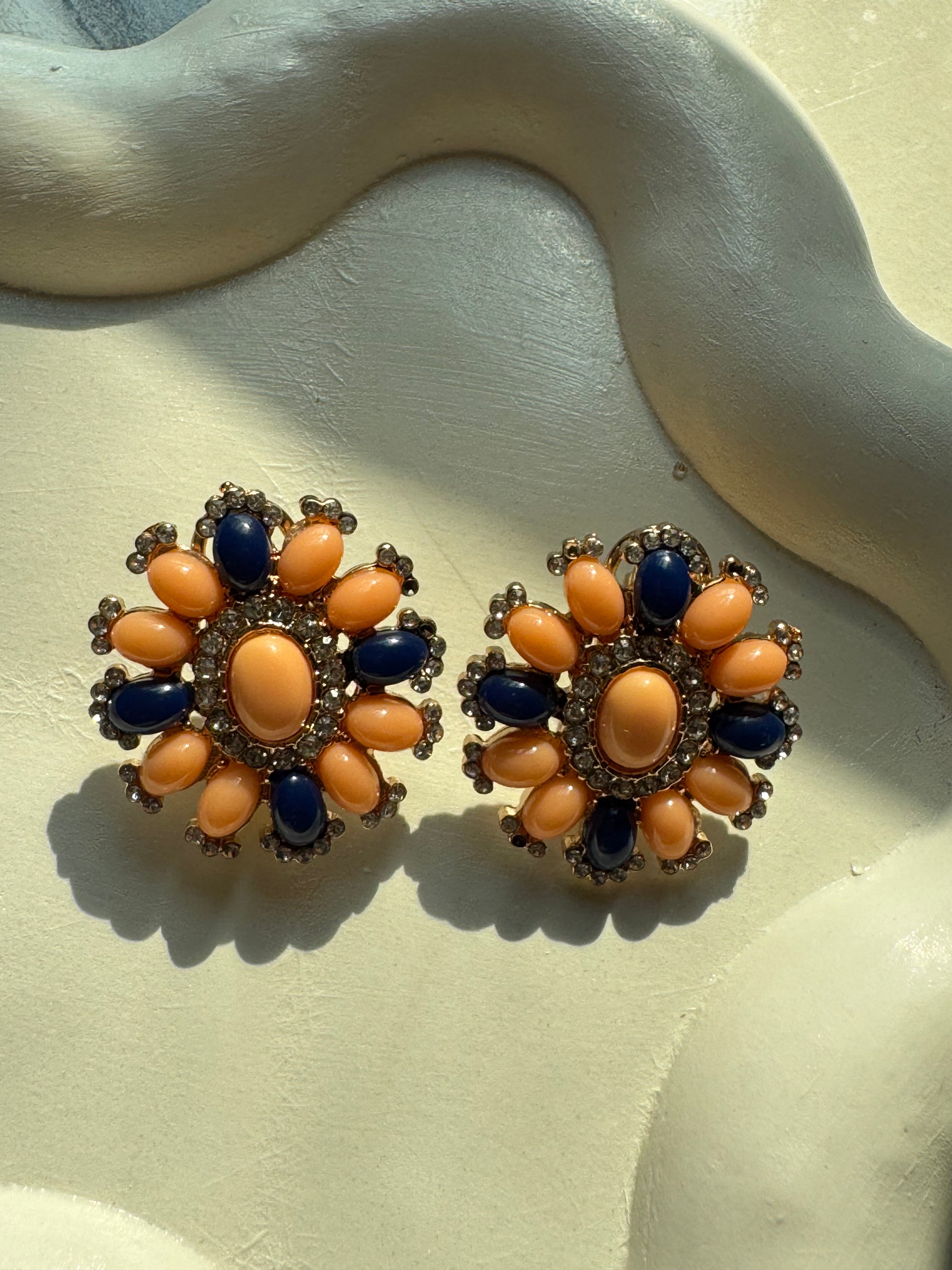 Viva Vibrance Earrings - Peach Deep Blue