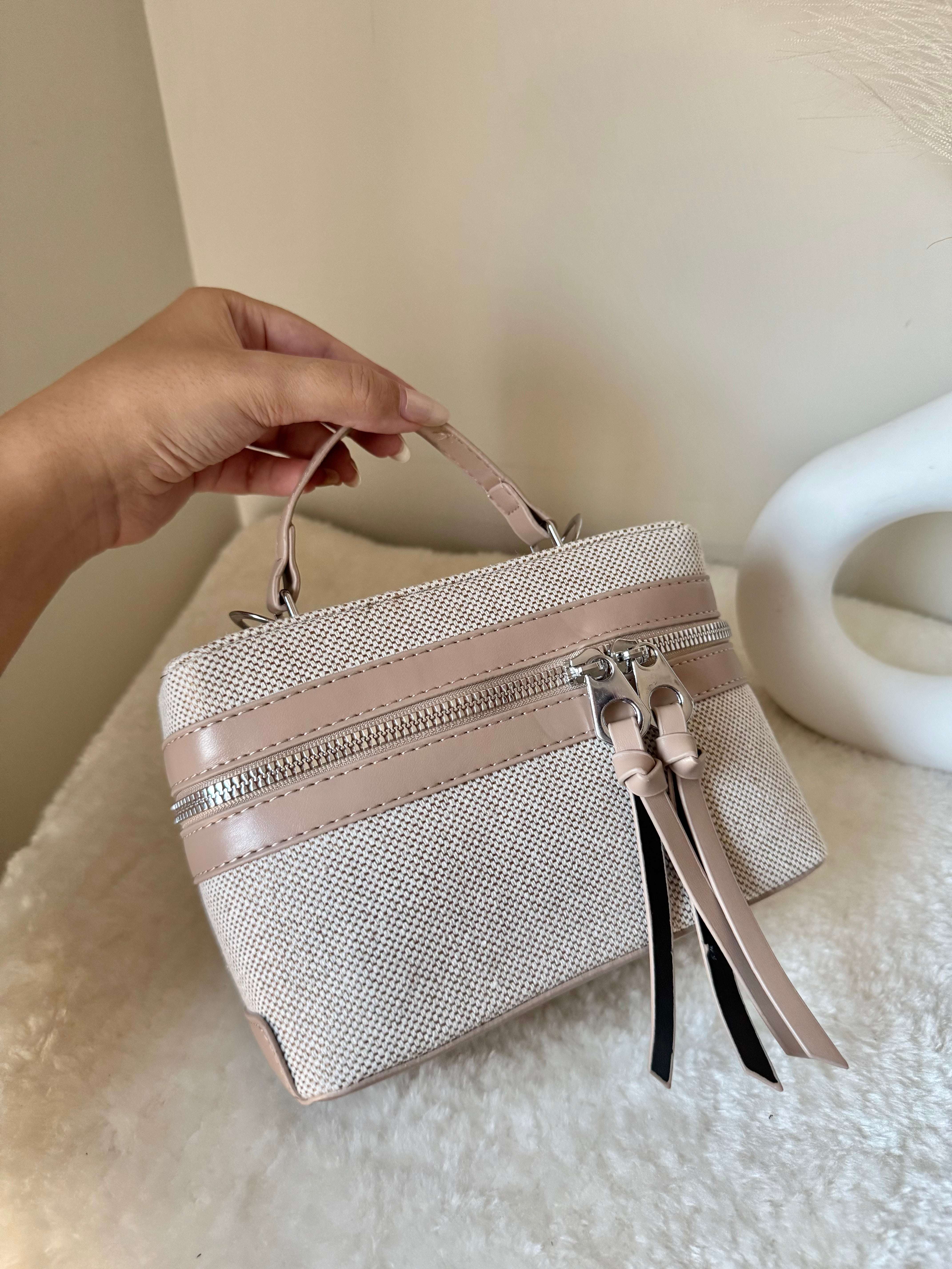 ZARA Inspired Box Bag - Beige with Long Strap