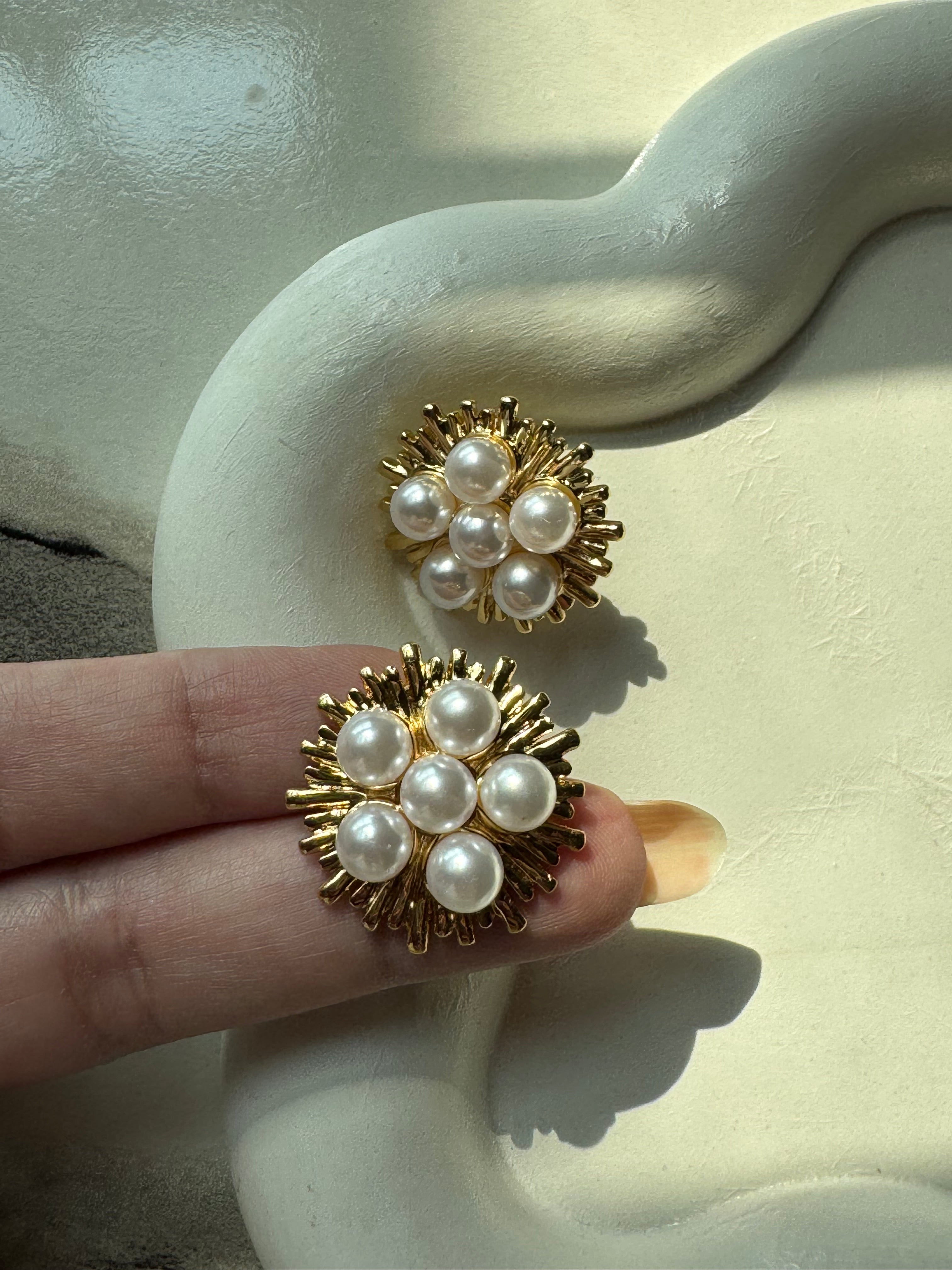 Pearl Rosette Studs - 18K Gold Plated