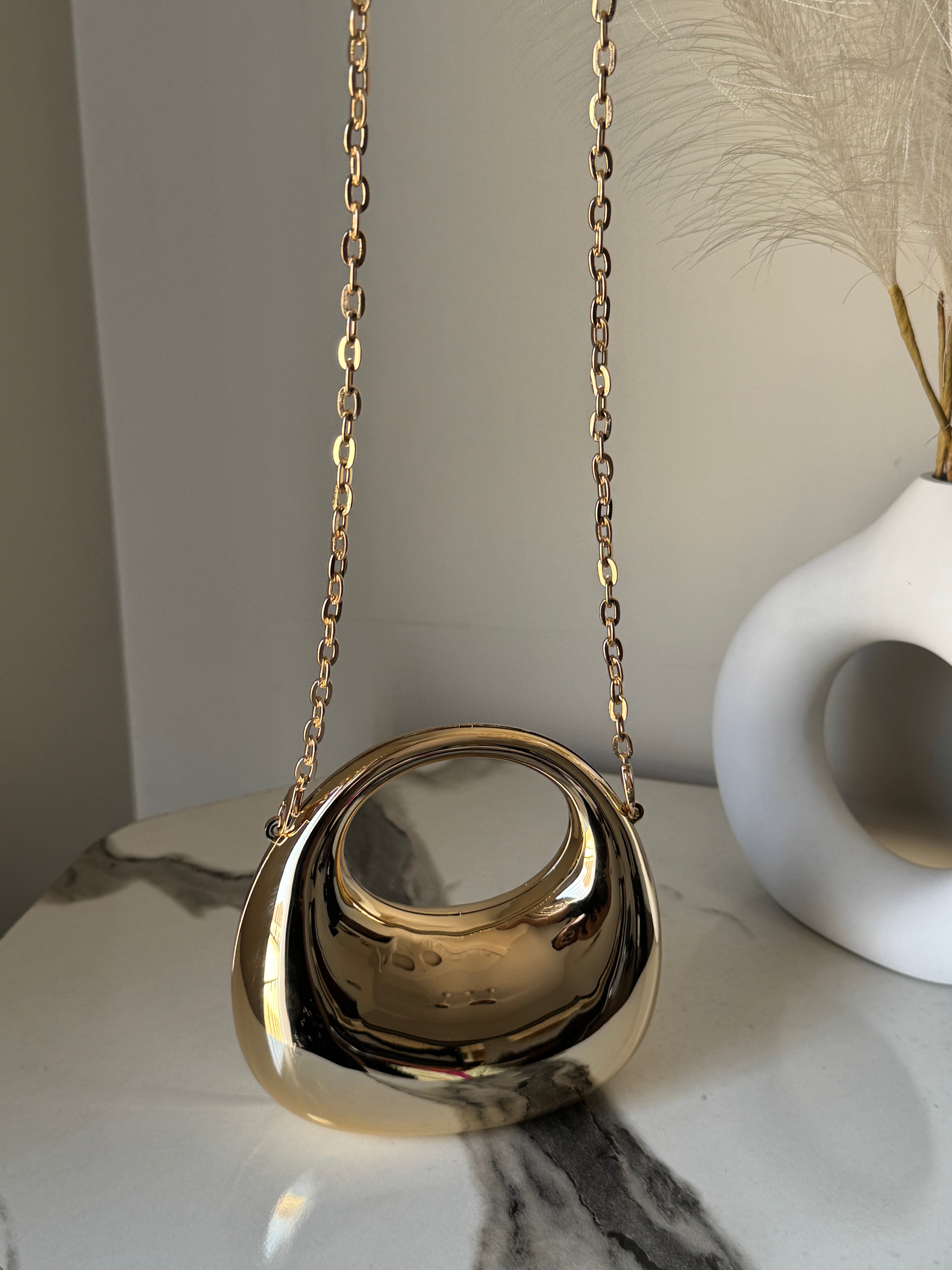Viral Metallic Clutch with Chain - Mini Gold