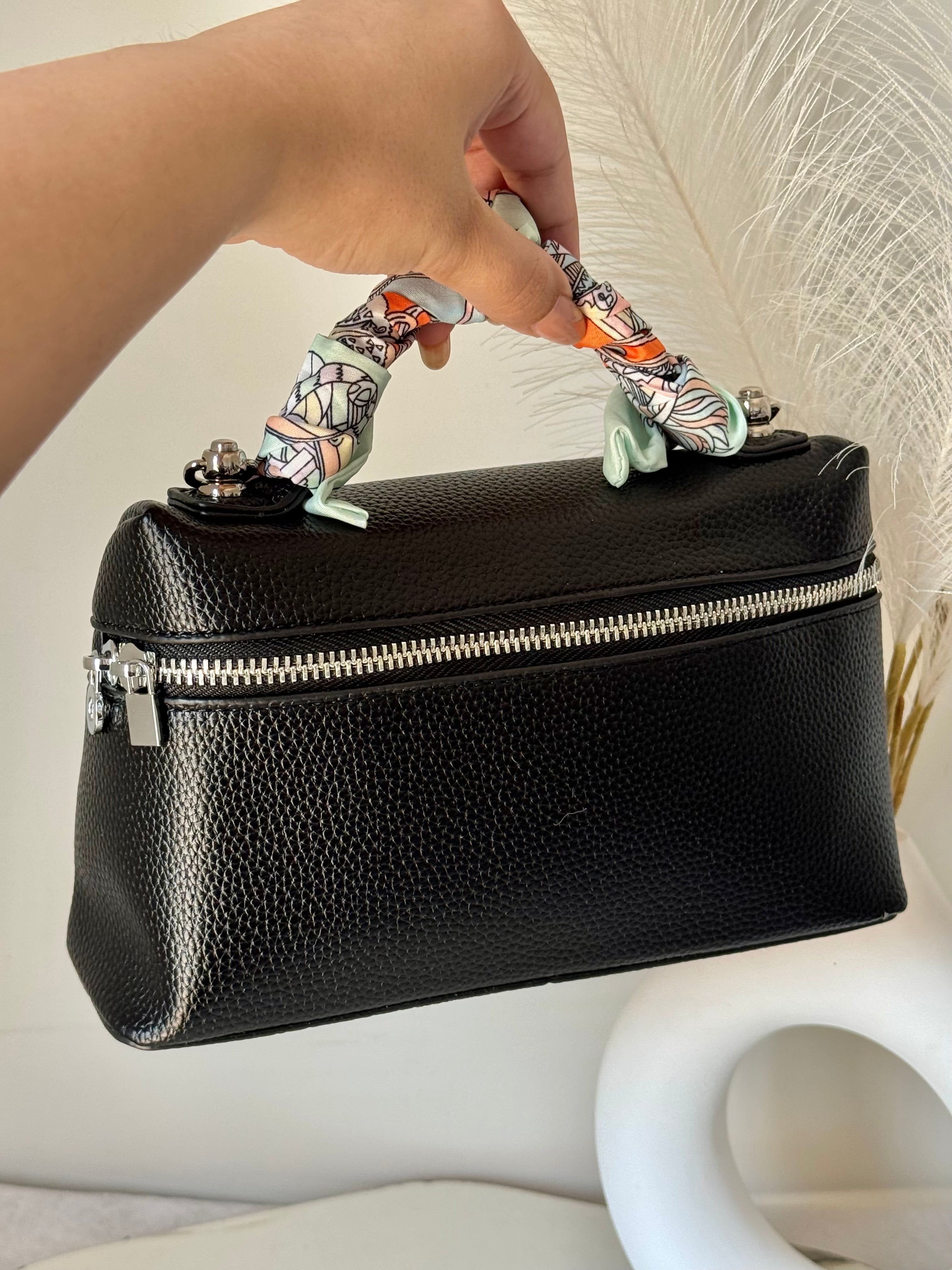 Loro Piana Inspired with Strap & Silk Scarf - Black