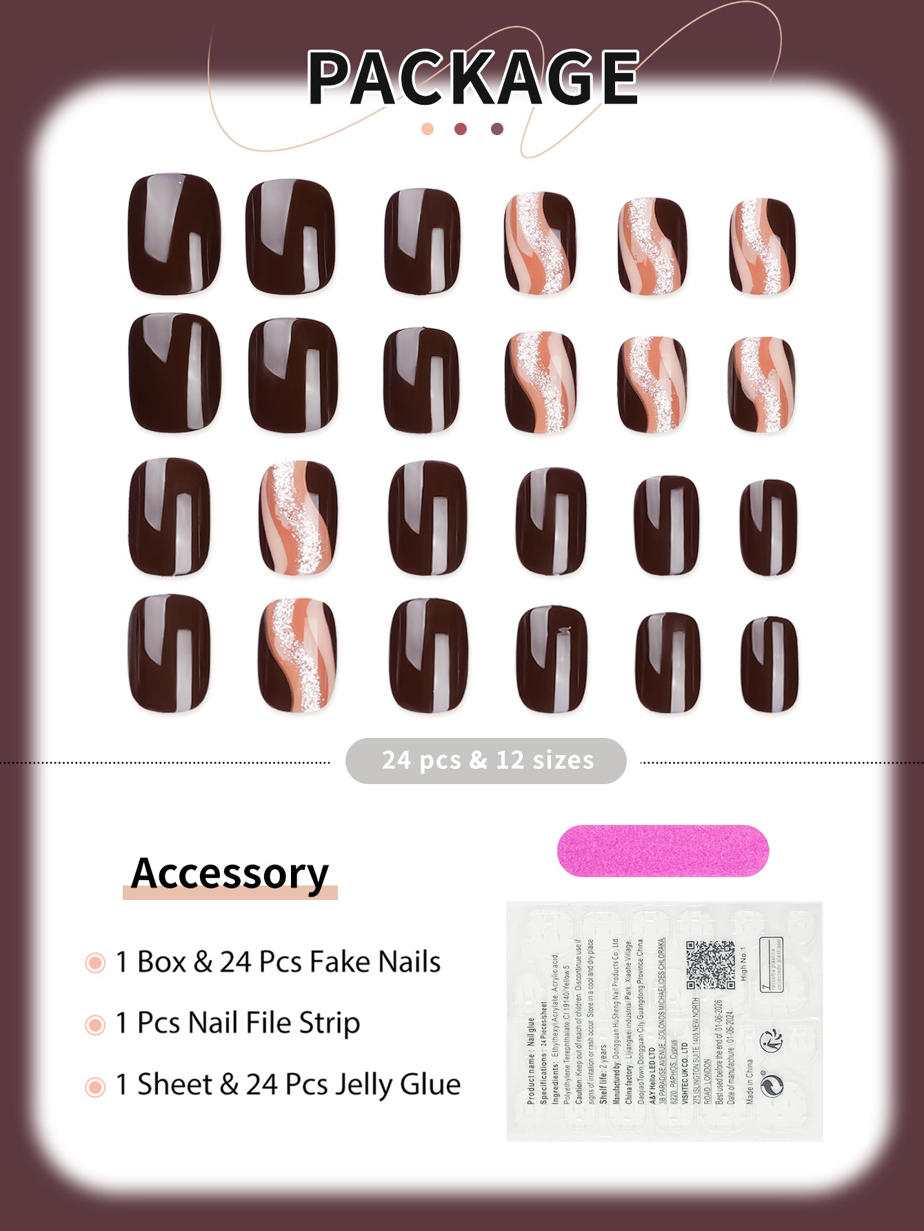 Hearty Press On Nails - 24 Pieces Complete Kit