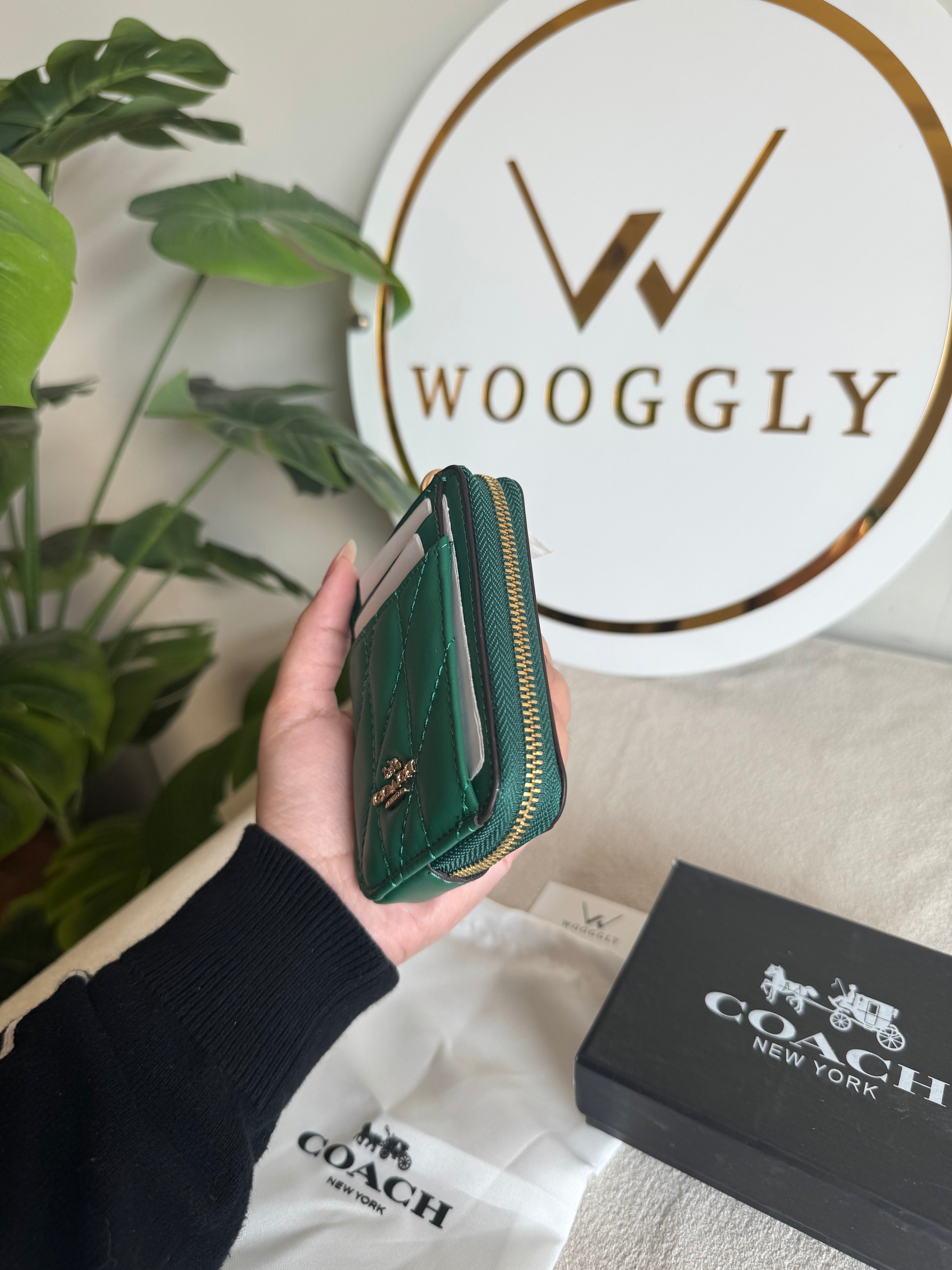 Coach Zip Card Case with Box Packing - Emerald Green