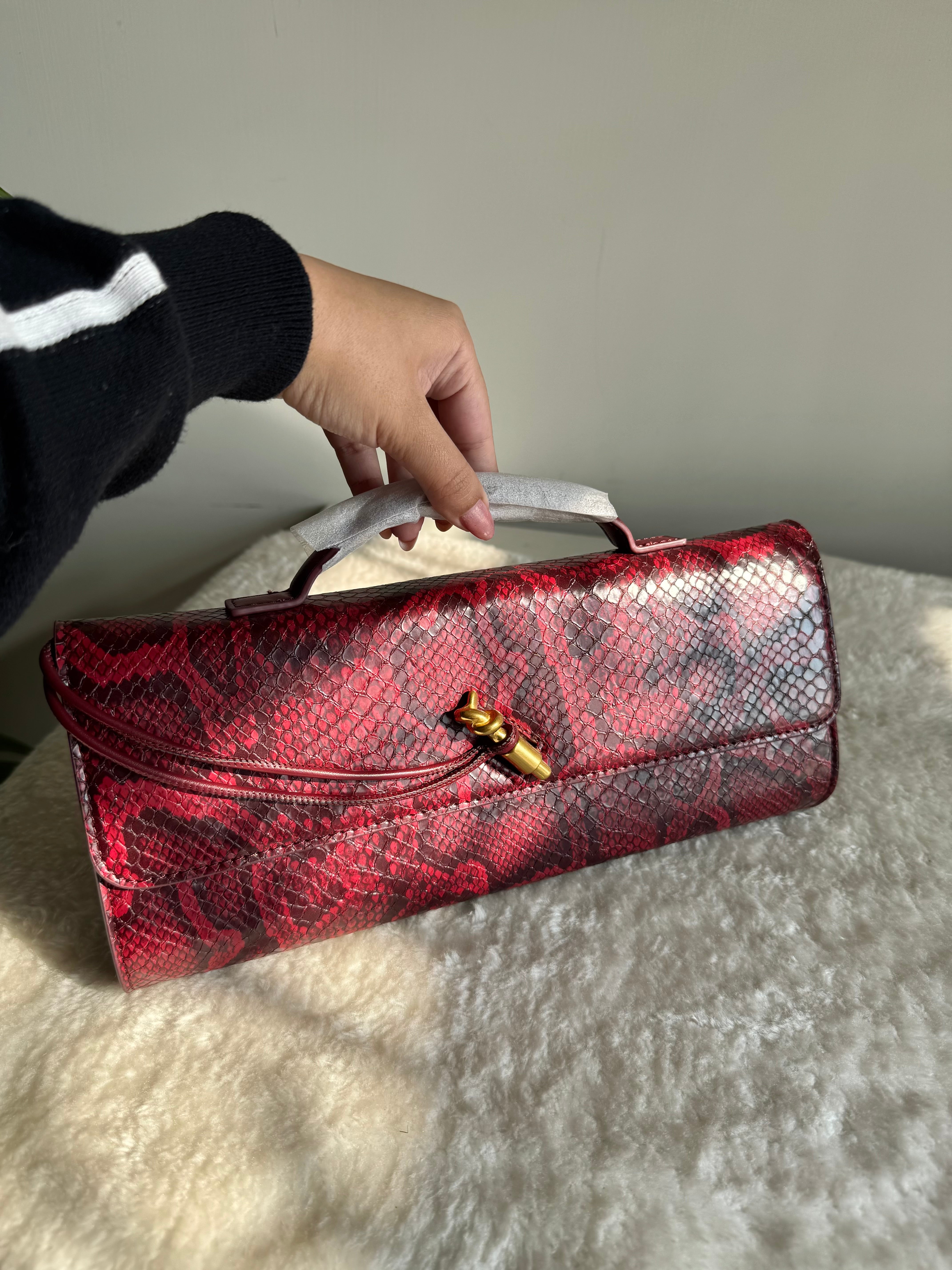 Bottega Veneta Inspired Clutch (Burgandy & Black Textured) with Long Strap