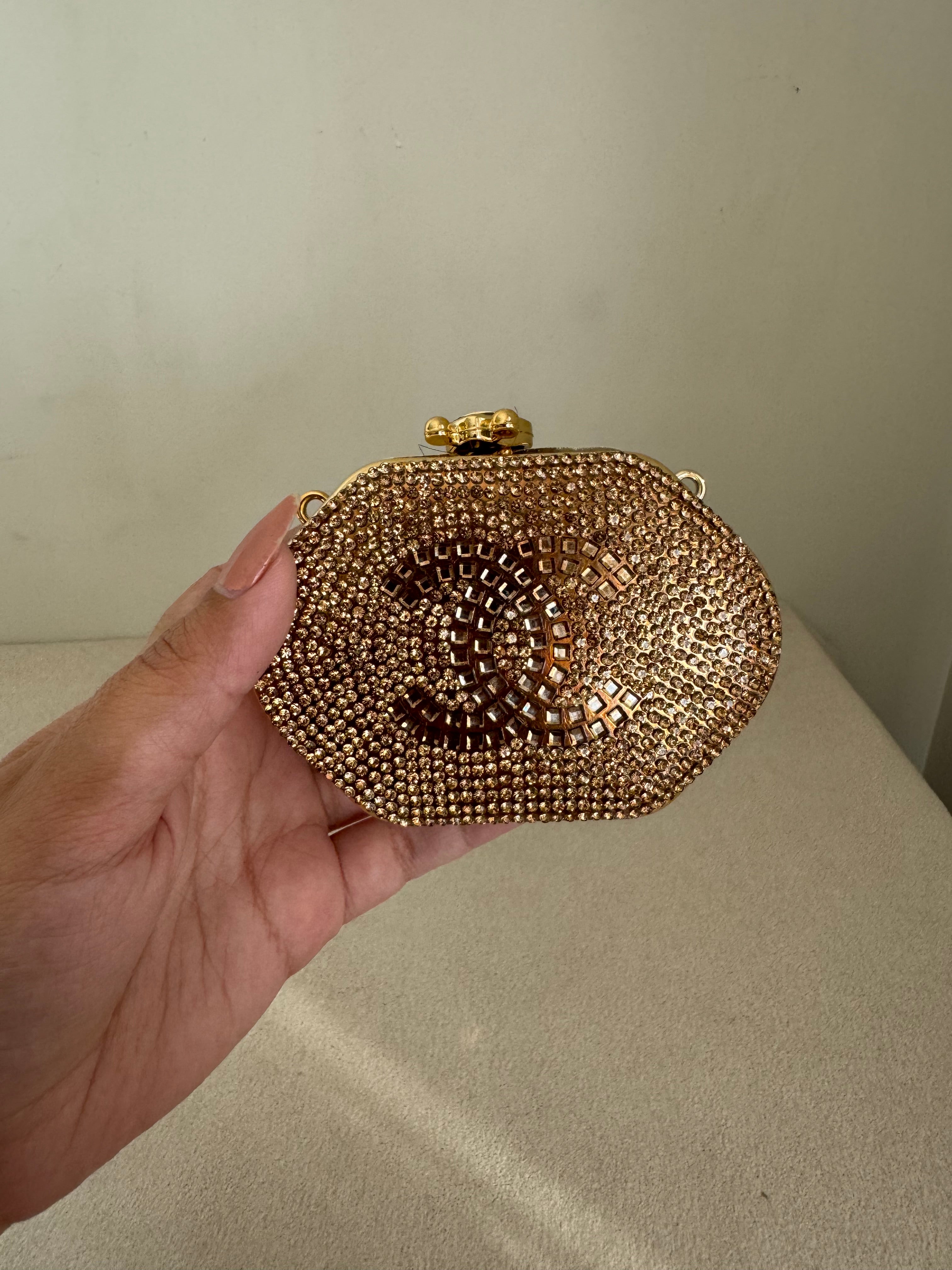 Mini Chanel Embellished Clutch with Chain - Rose Gold