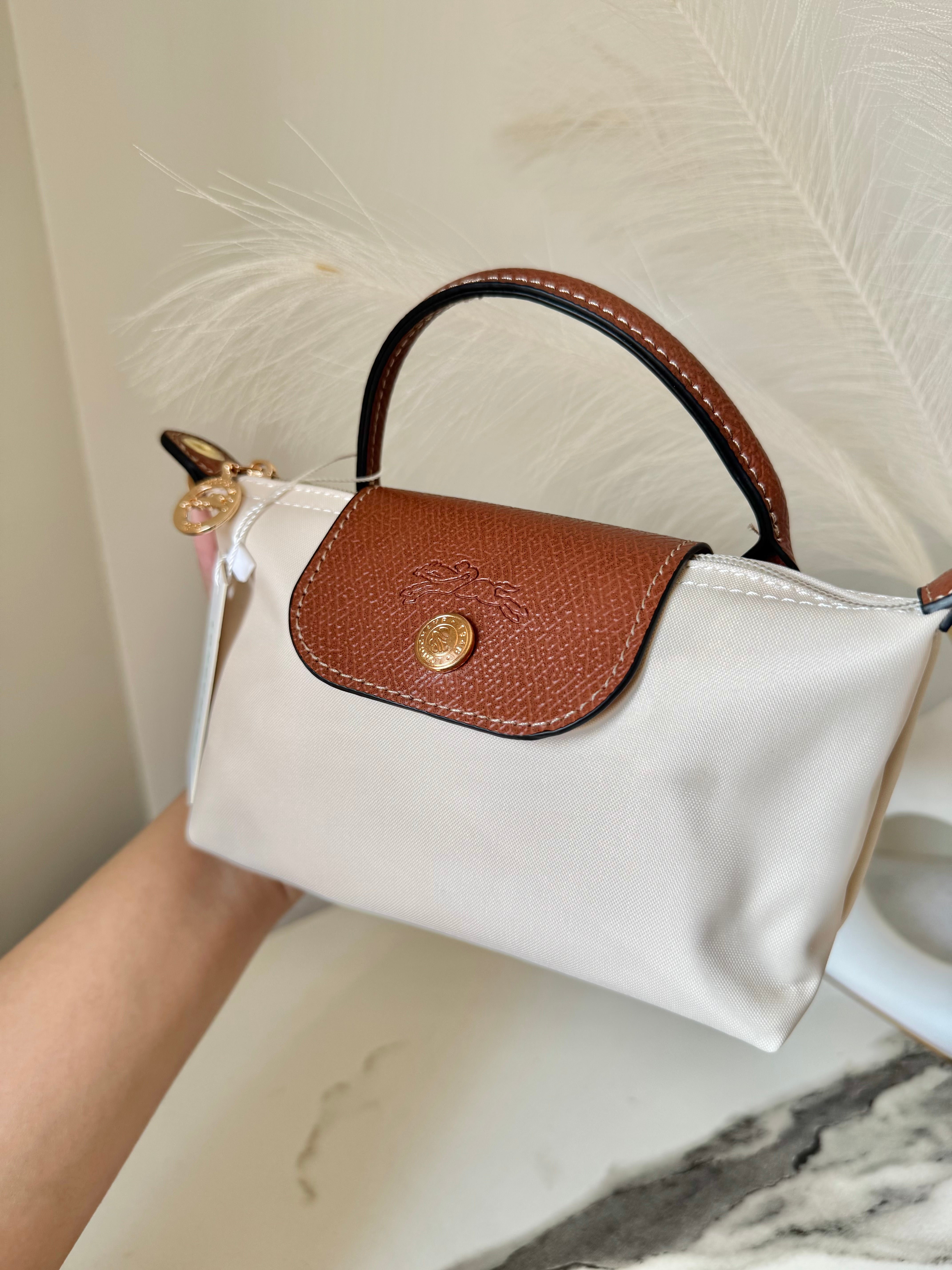 LongChamp Crossbody Bag with Strap - Paper White (WITH BRAND LOGO)