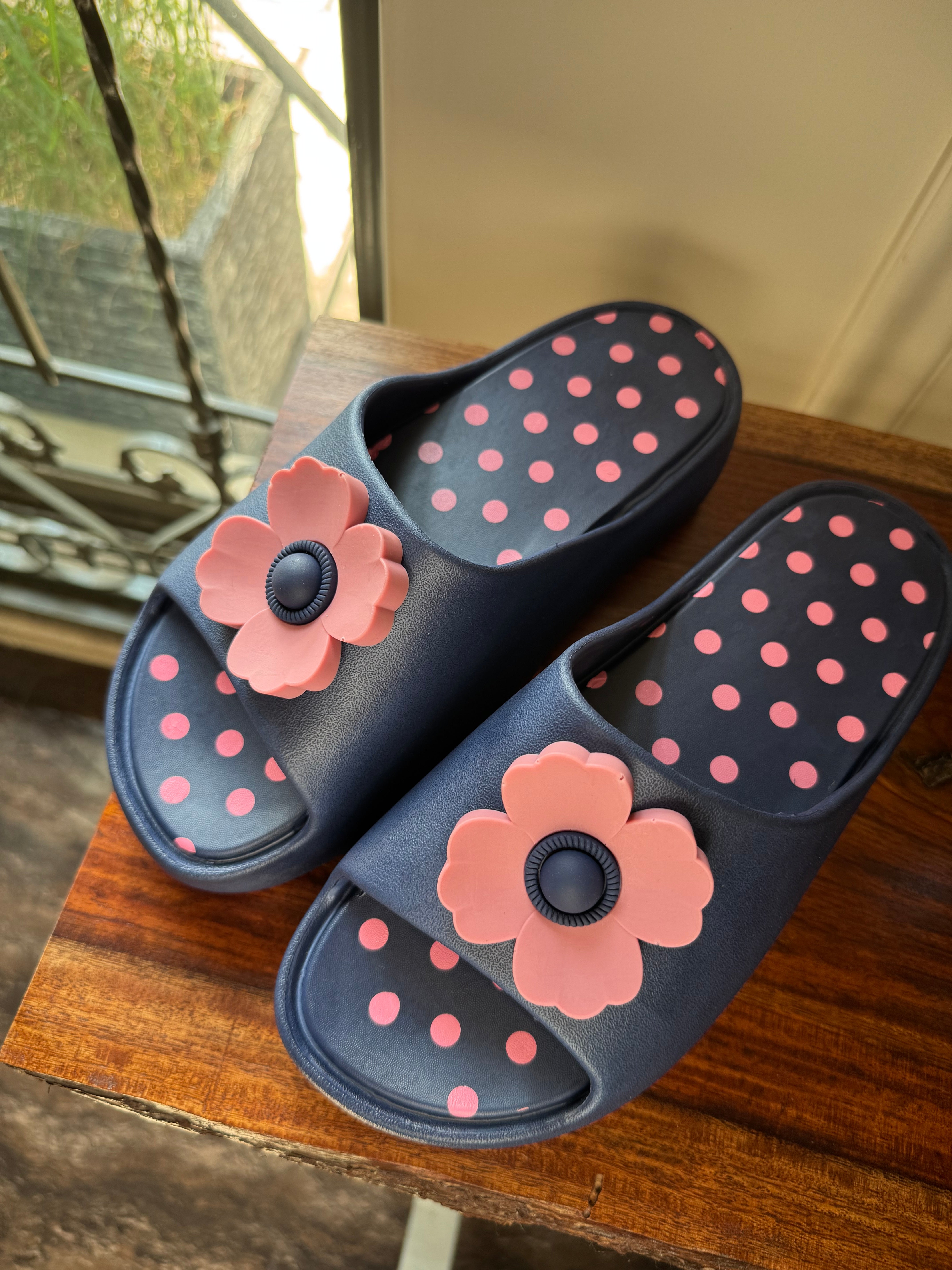 Soft Floral Slides - Blue & Pink