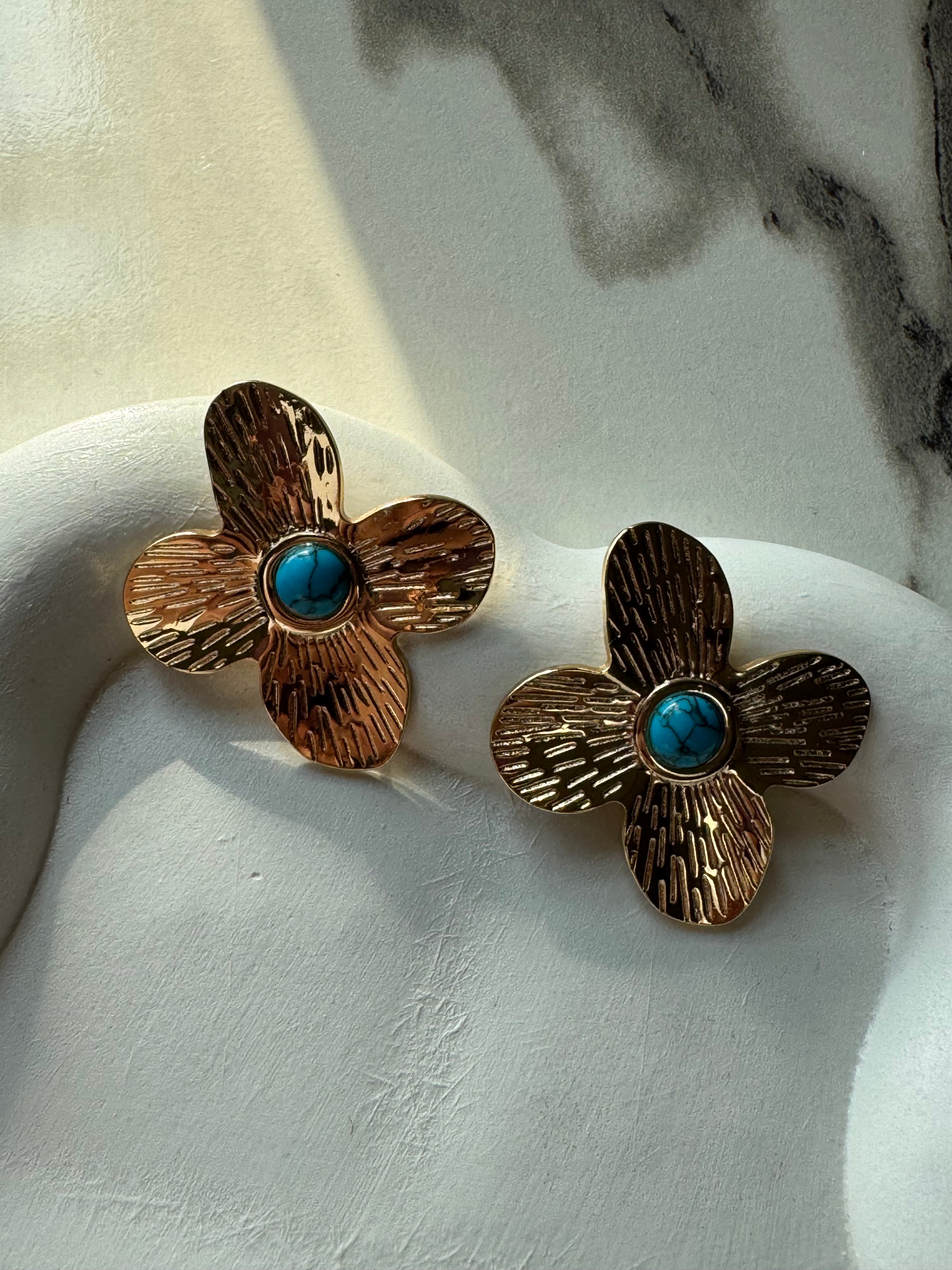 Turquoise & Gold Statement Earrings - 18K Gold Plated