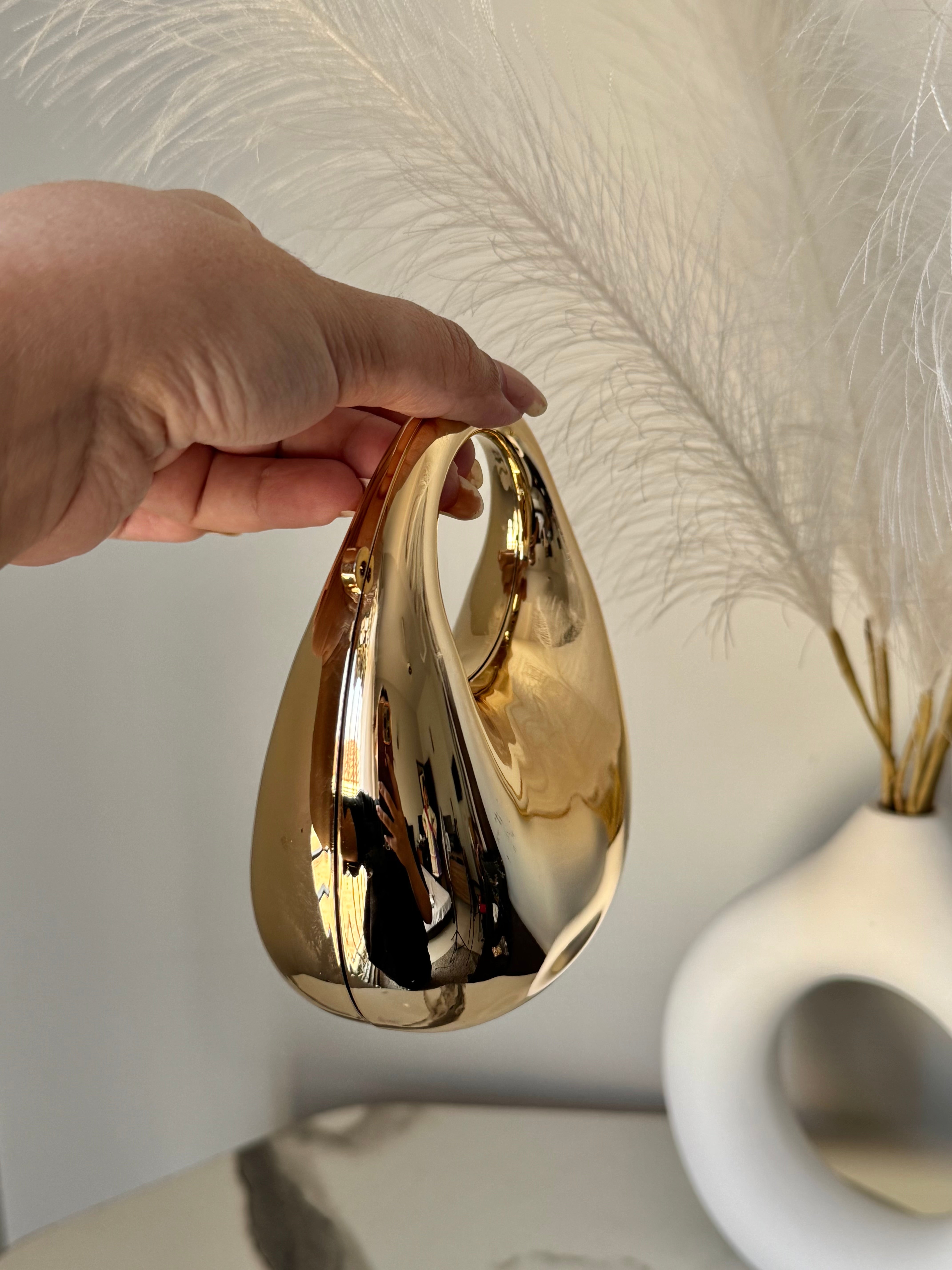 Viral Metallic Clutch with Chain - Mini Gold