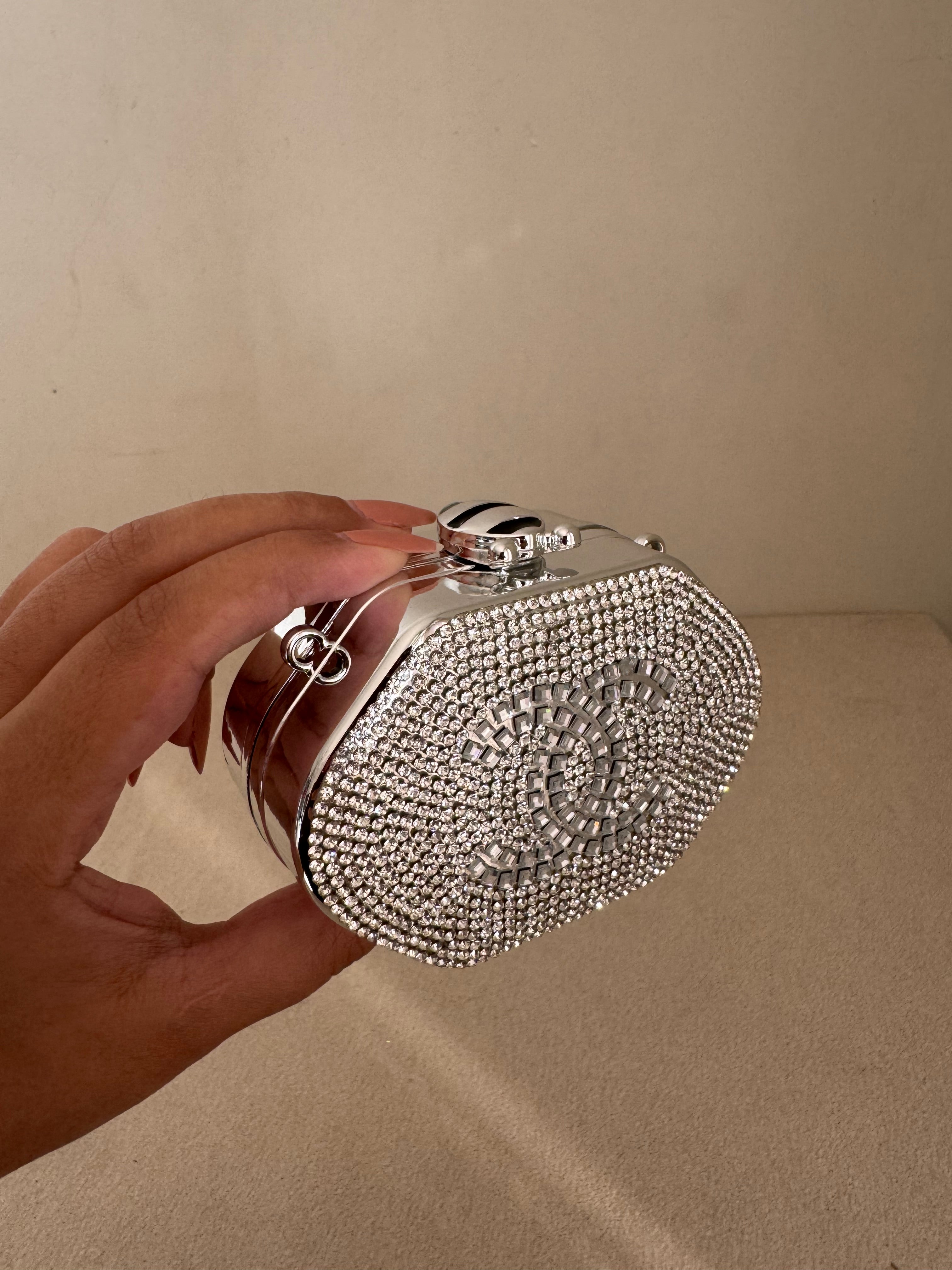 Mini Chanel Embellished Clutch with Chain - Silver & Gold