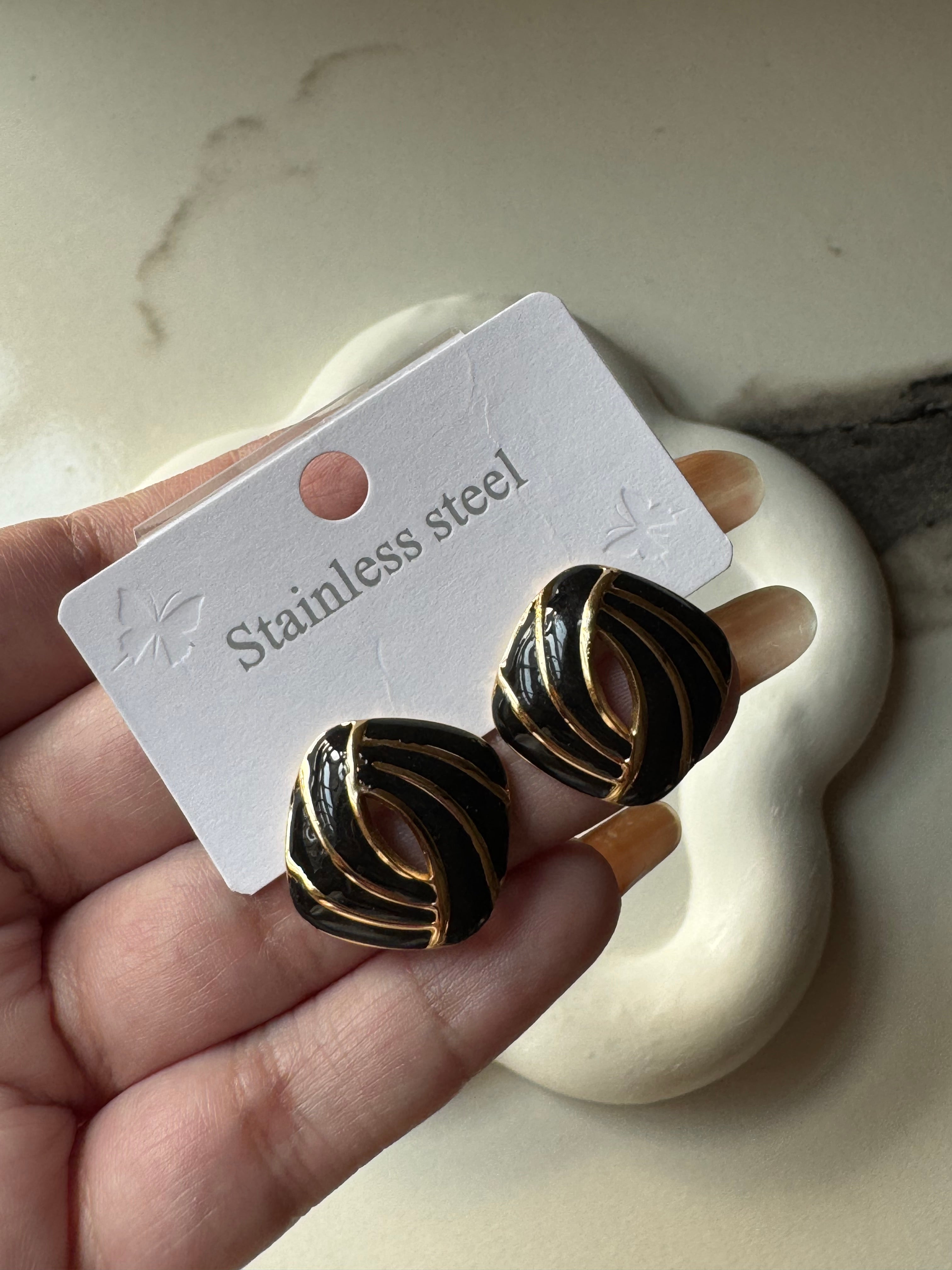 Velvet Edge Studs - Black & Gold